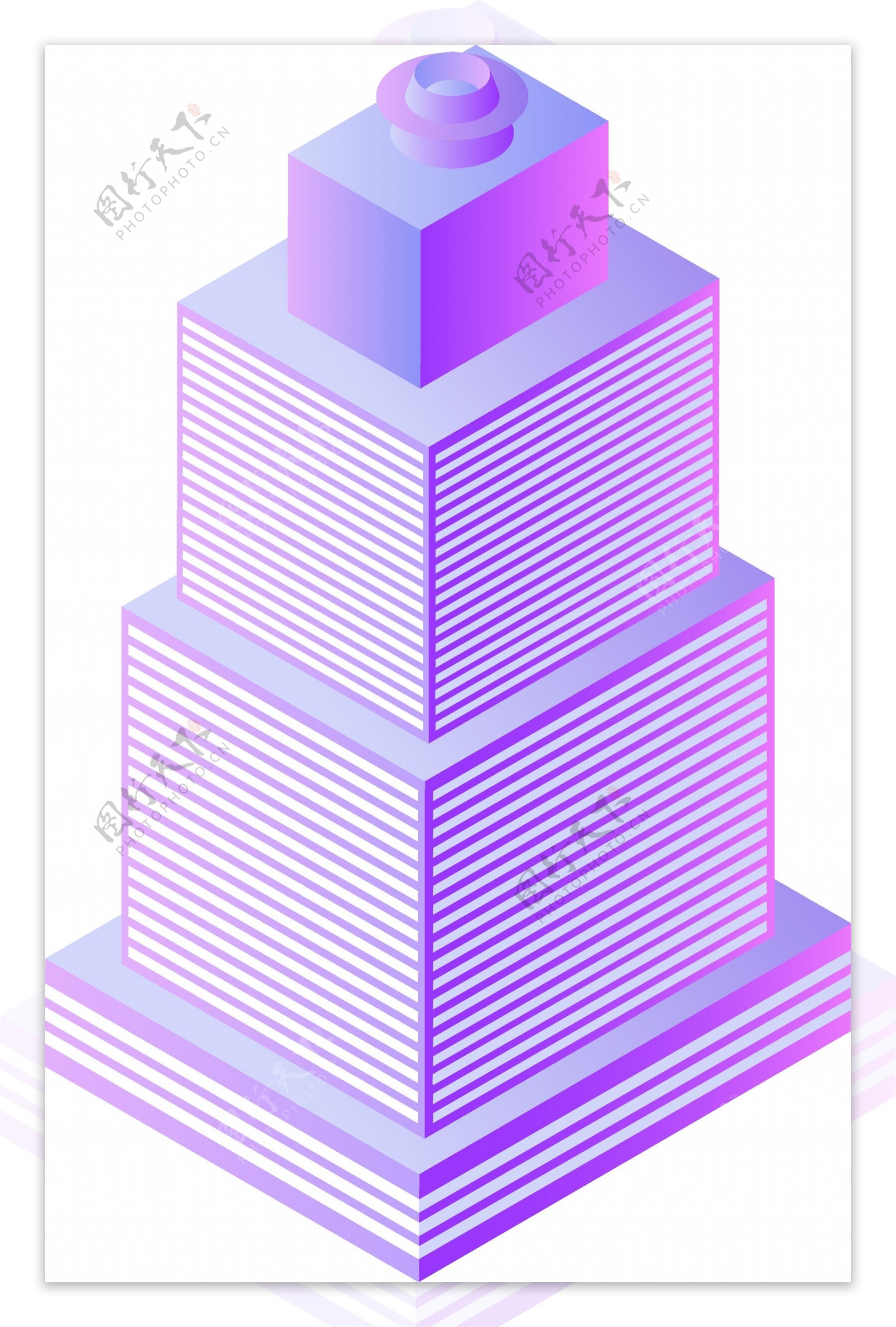 2.5D蓝紫渐变高层房屋建筑装饰元素