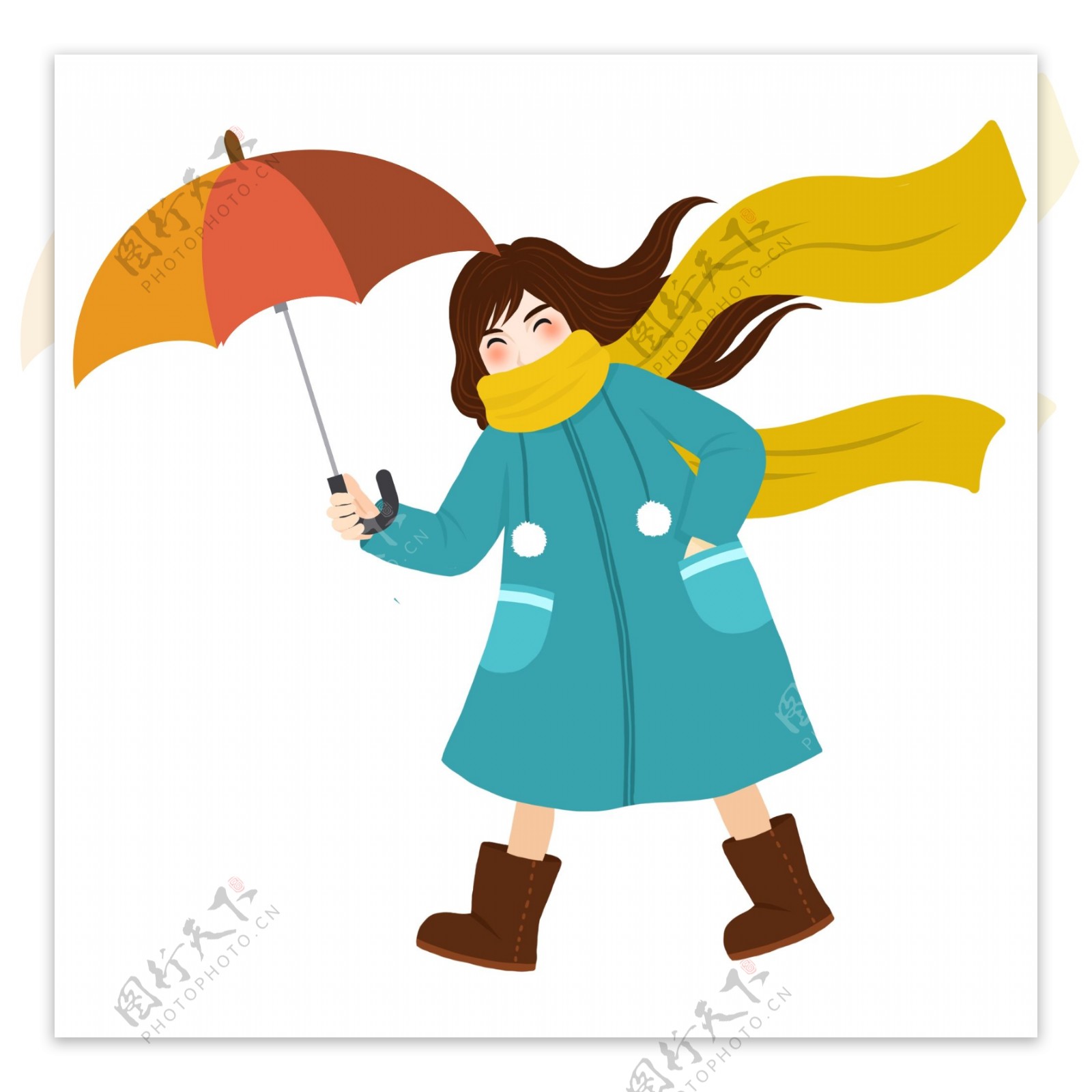 冬季撑伞的少女清新唯美设计可商用元素