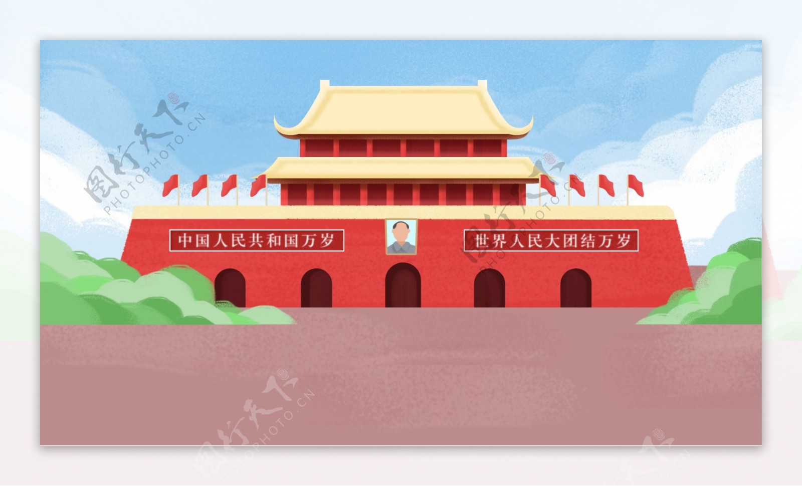 红色天安门城楼卡通背景