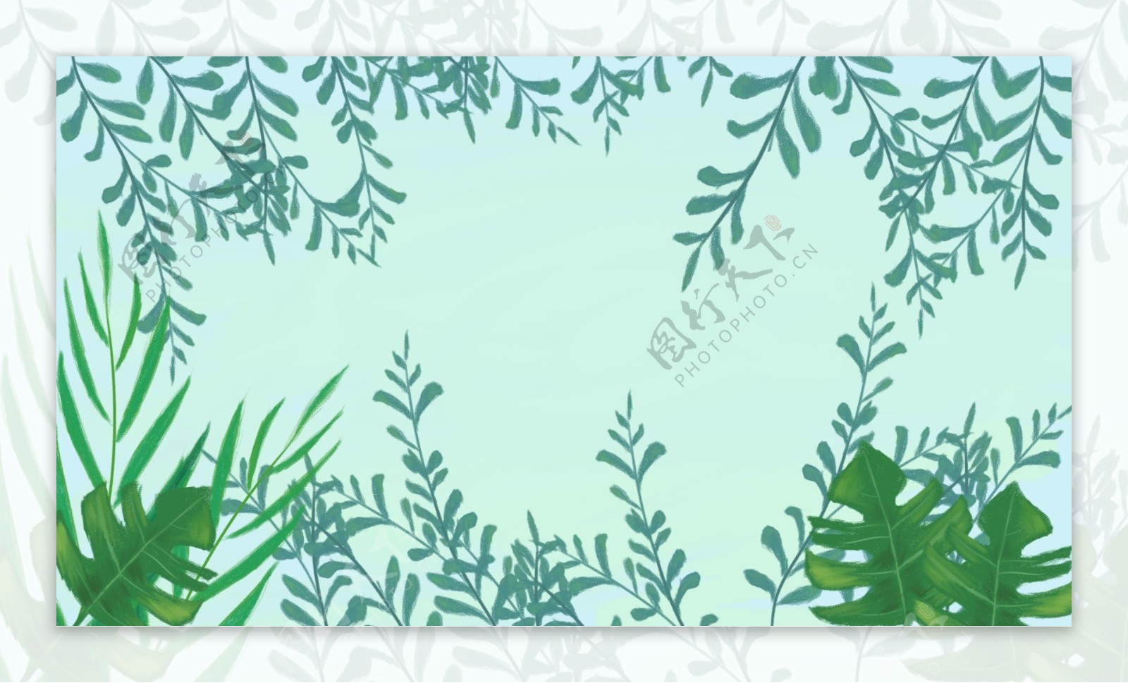 绿色清新卡通植物叶子背景素材