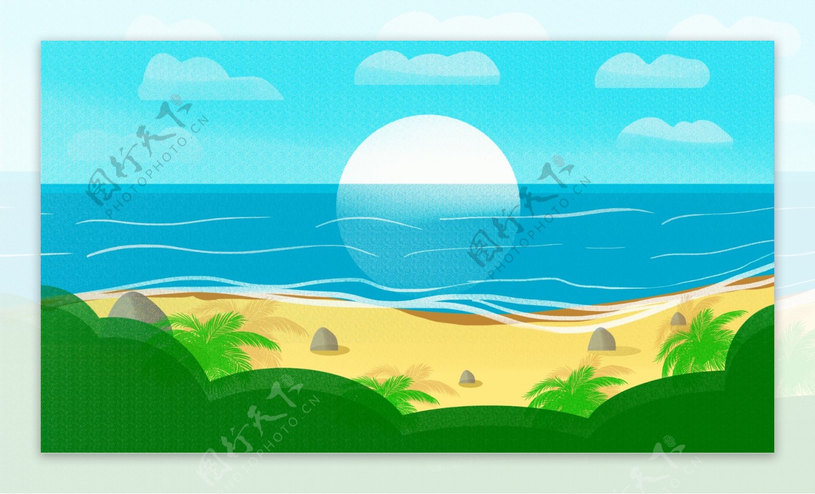 手绘夏季海滩旅行背景清新设计