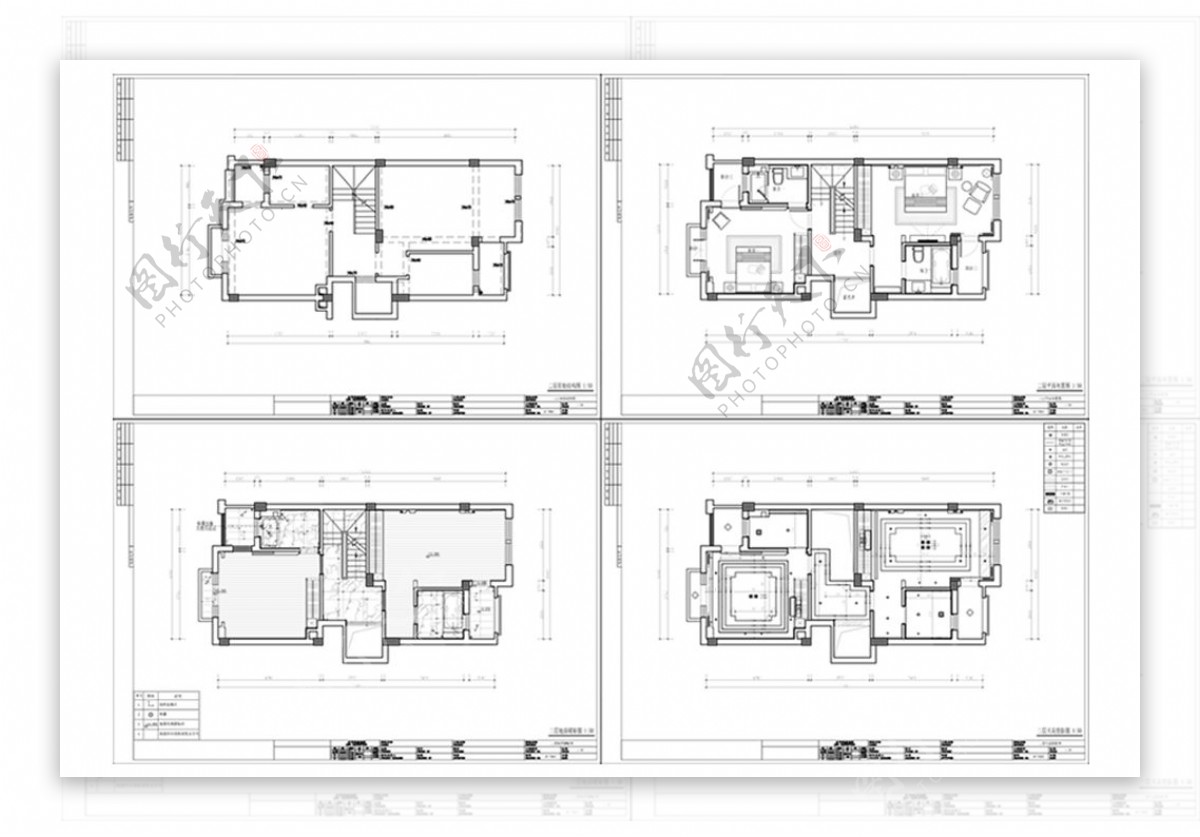 CAD别墅起居层施工图纸