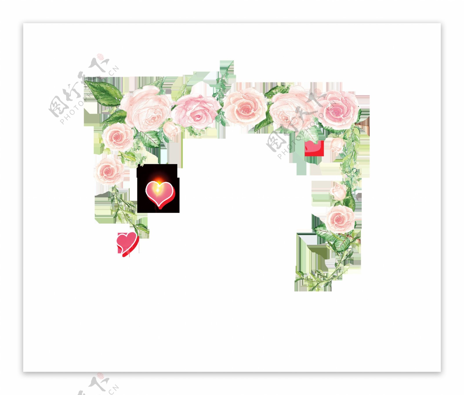 手绘卡通粉色玫瑰花装饰素材