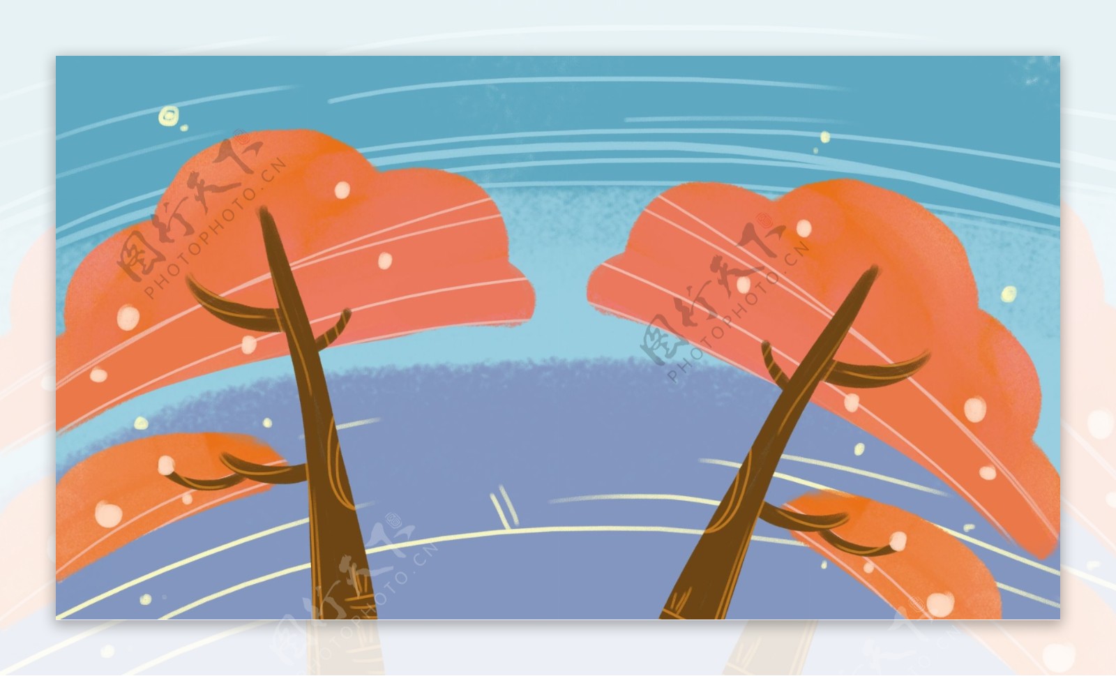 秋季简约植物树木背景卡通设计