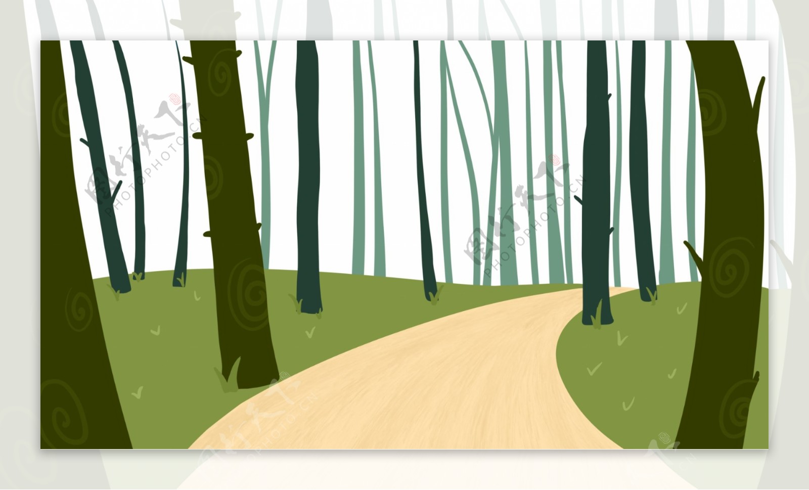 卡通可爱扁平森林树林林间小路背景