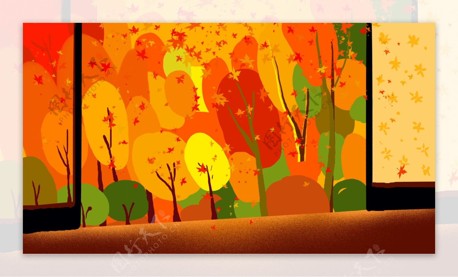 彩绘秋季枫树林背景素材