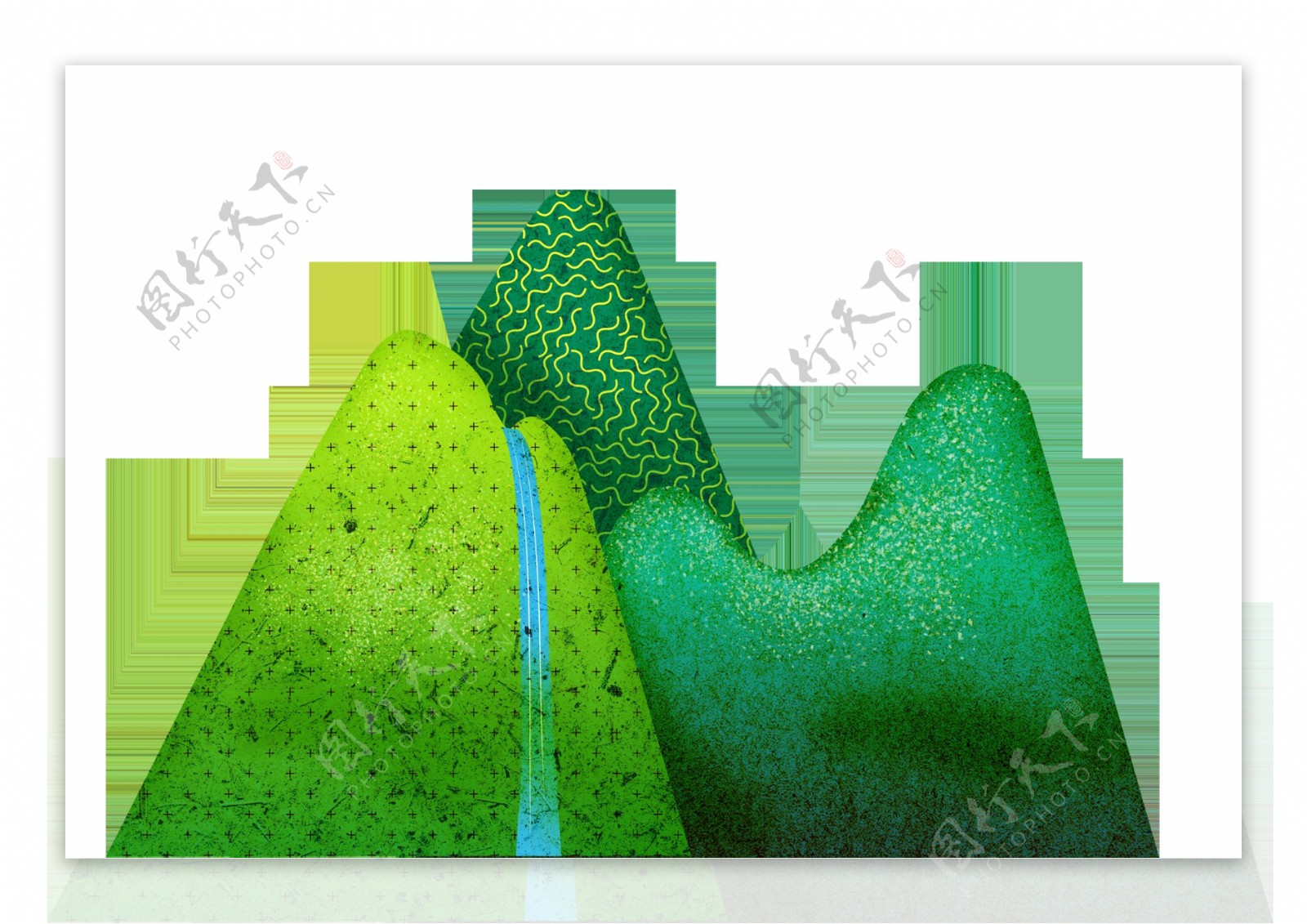 手绘卡通绿色远山装饰素材