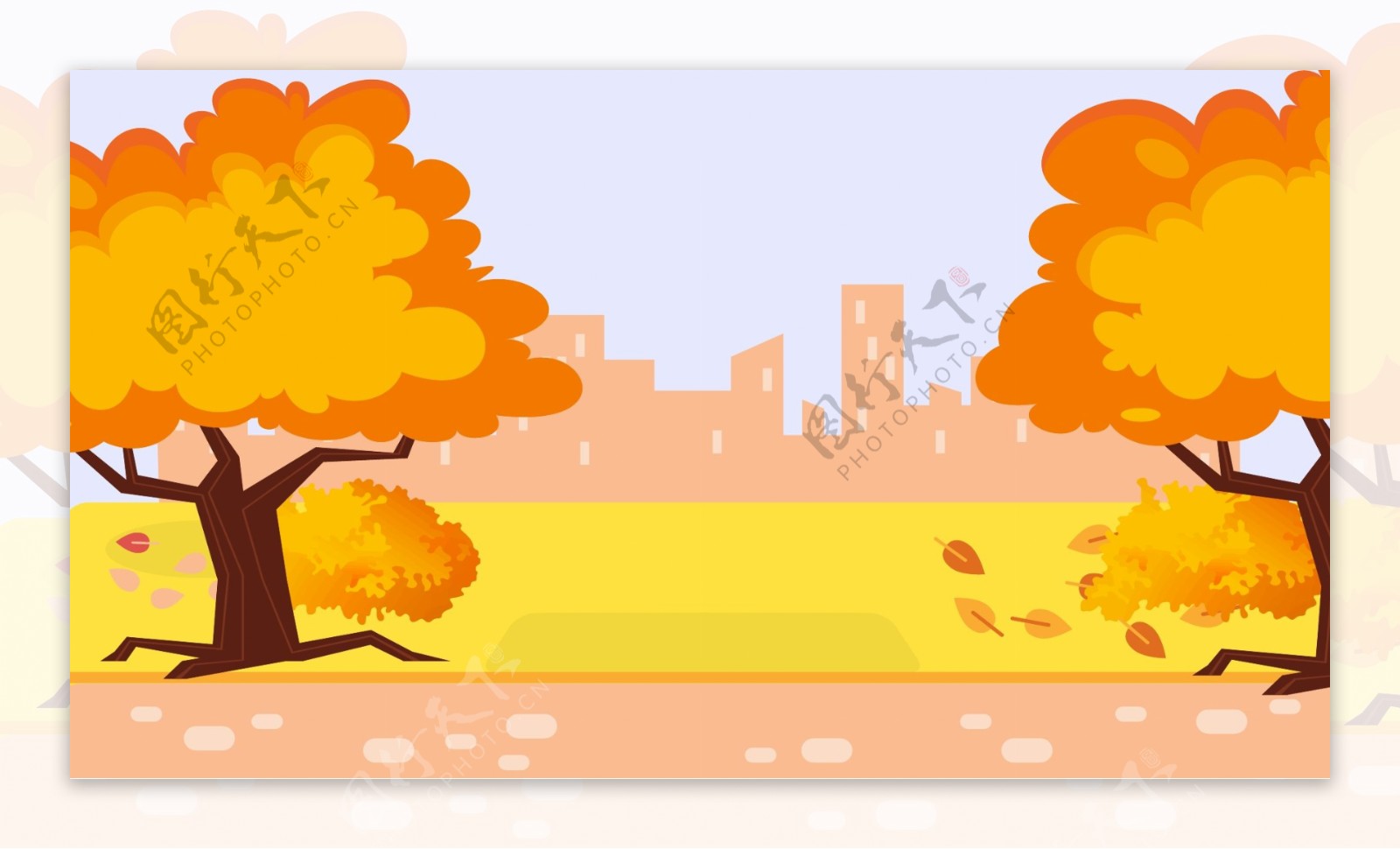 金黄色秋季公路树木ai背景