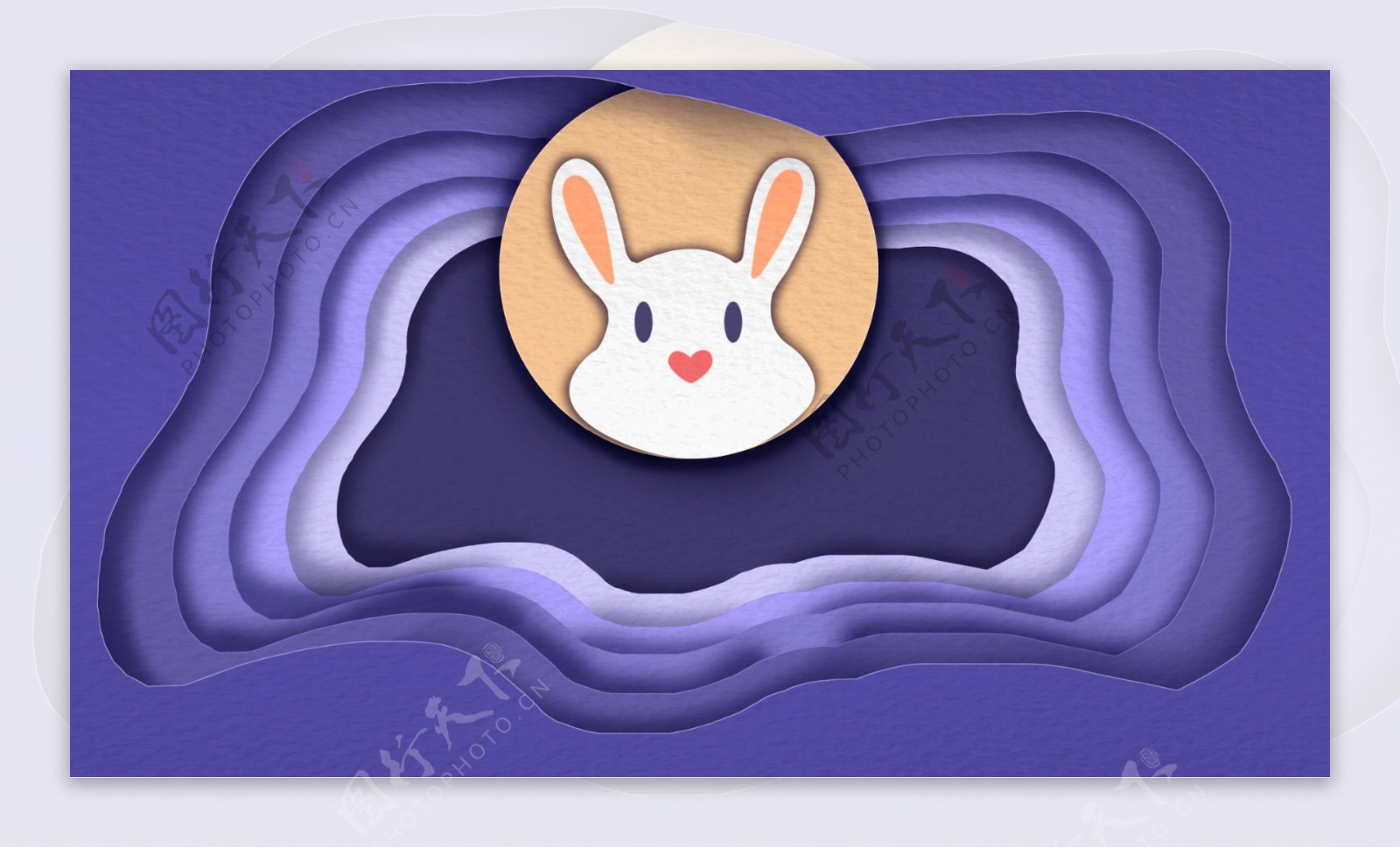 简约紫色层次小兔背景素材