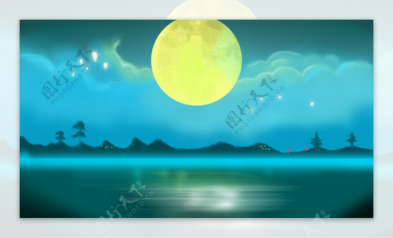 彩绘海上明月banner背景素材