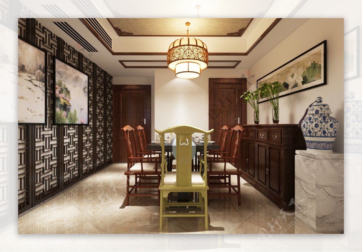 新中式风格餐厅装饰装修效果图