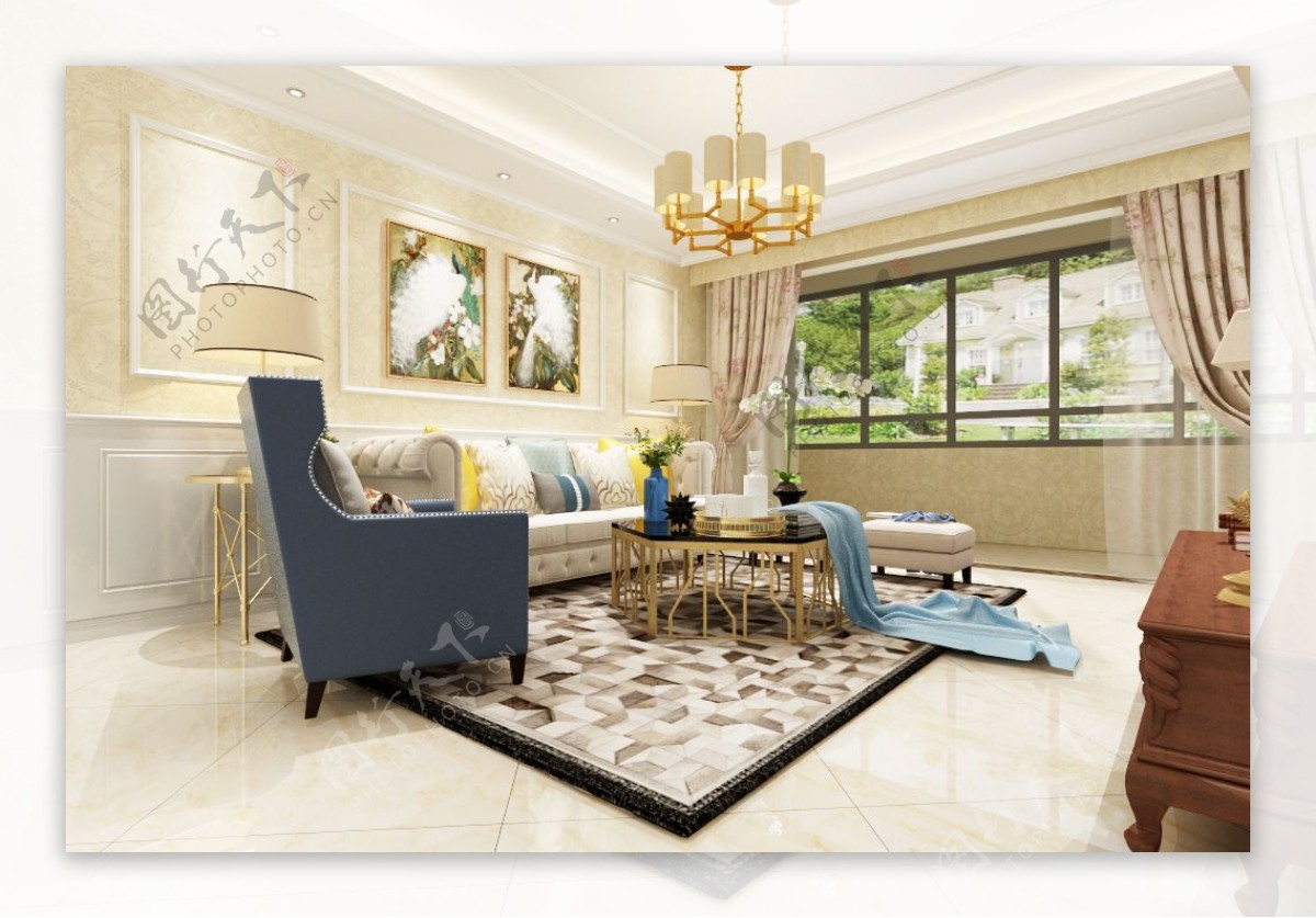 美式客厅温馨舒适装饰装修效果图
