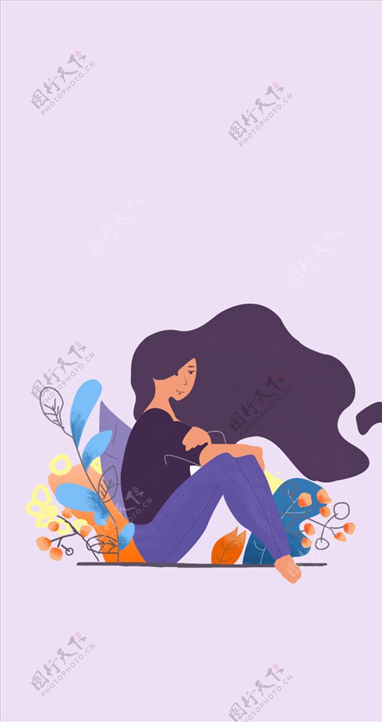 H5紫色女人壁纸插画