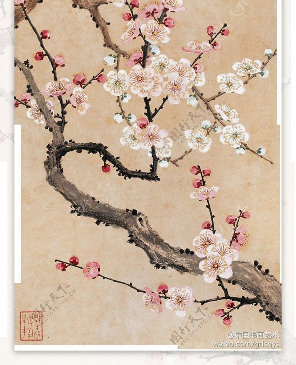 水墨手绘樱花树枝设计素材