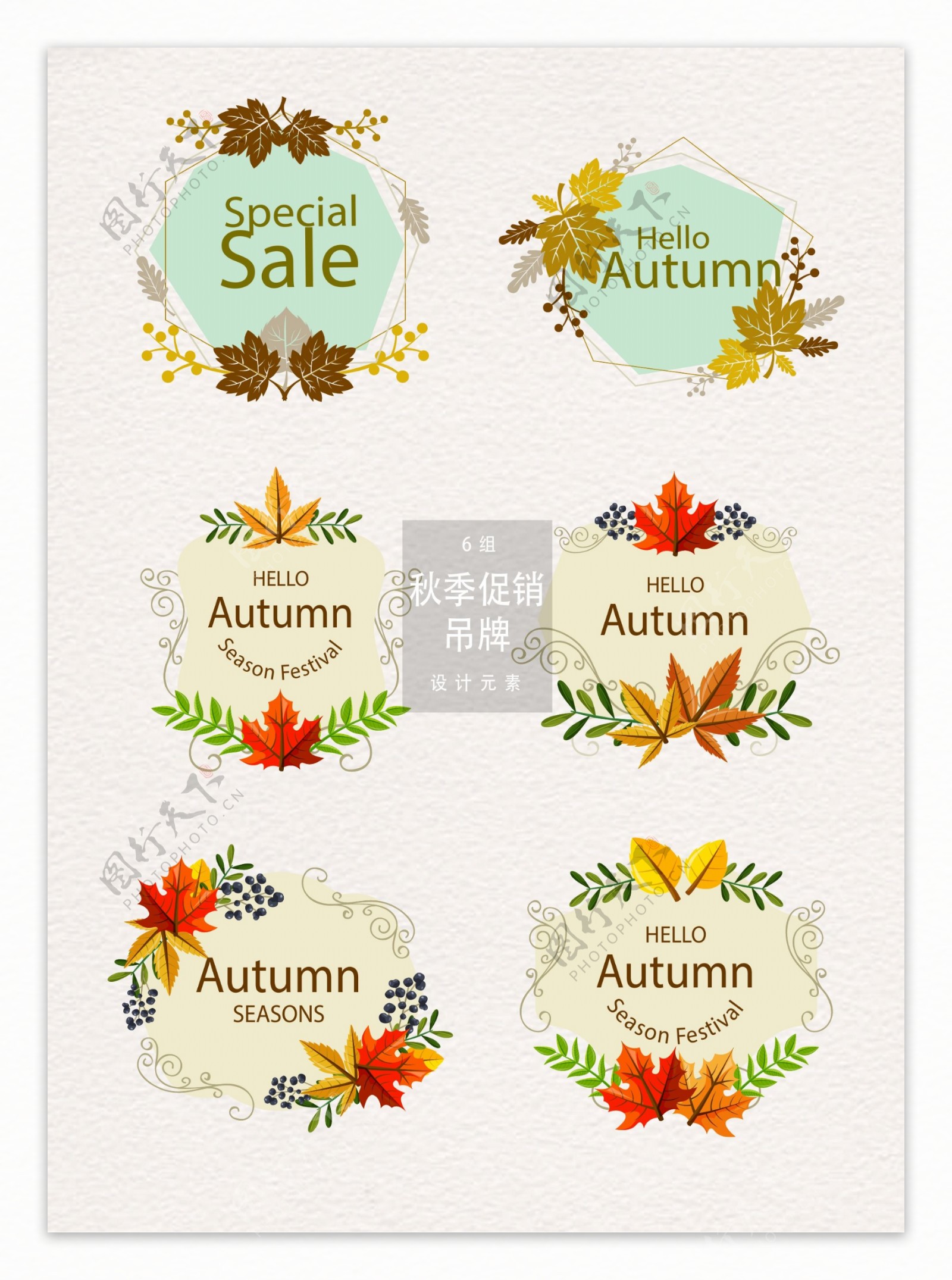 手绘秋季促销标签吊牌设计元素