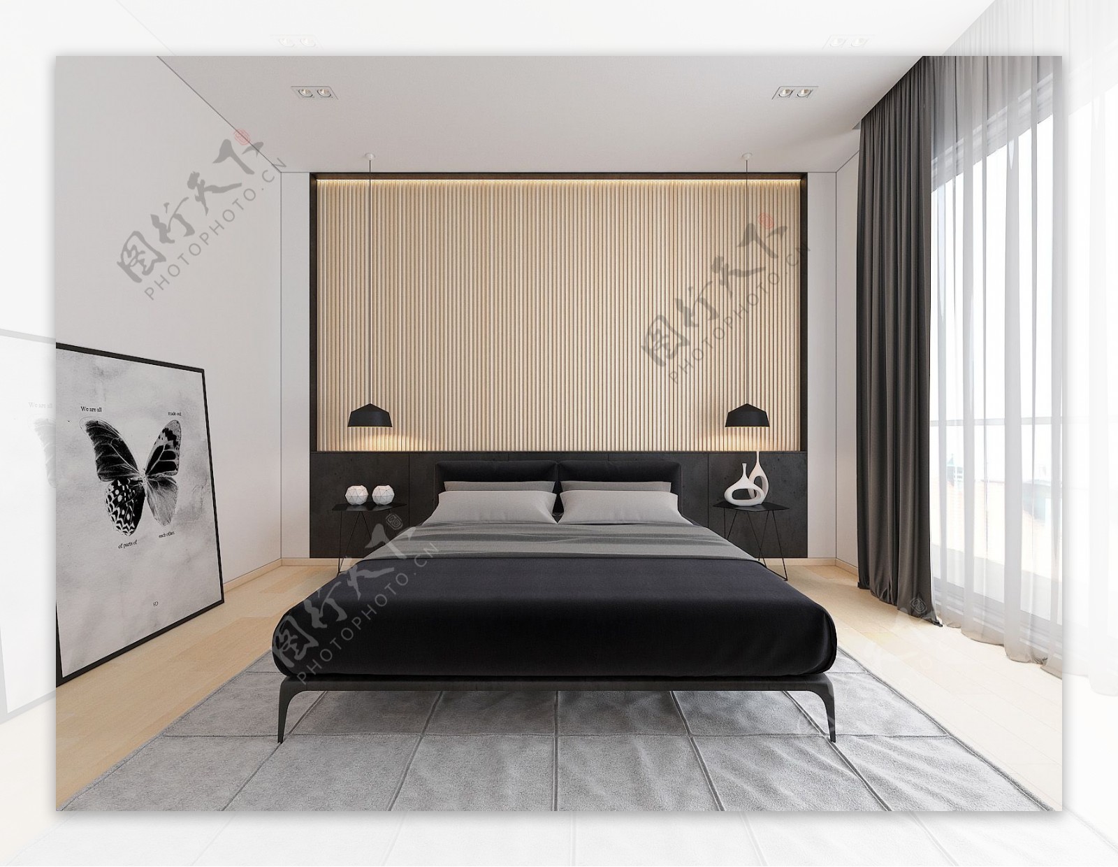 现代卧室装修效果图床头大气背景