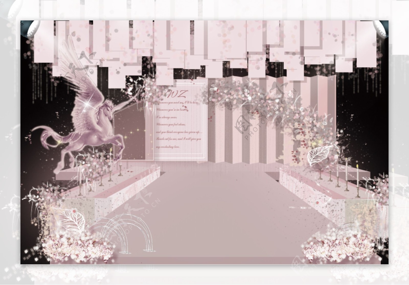 裸粉色婚礼舞台仪式区效果图