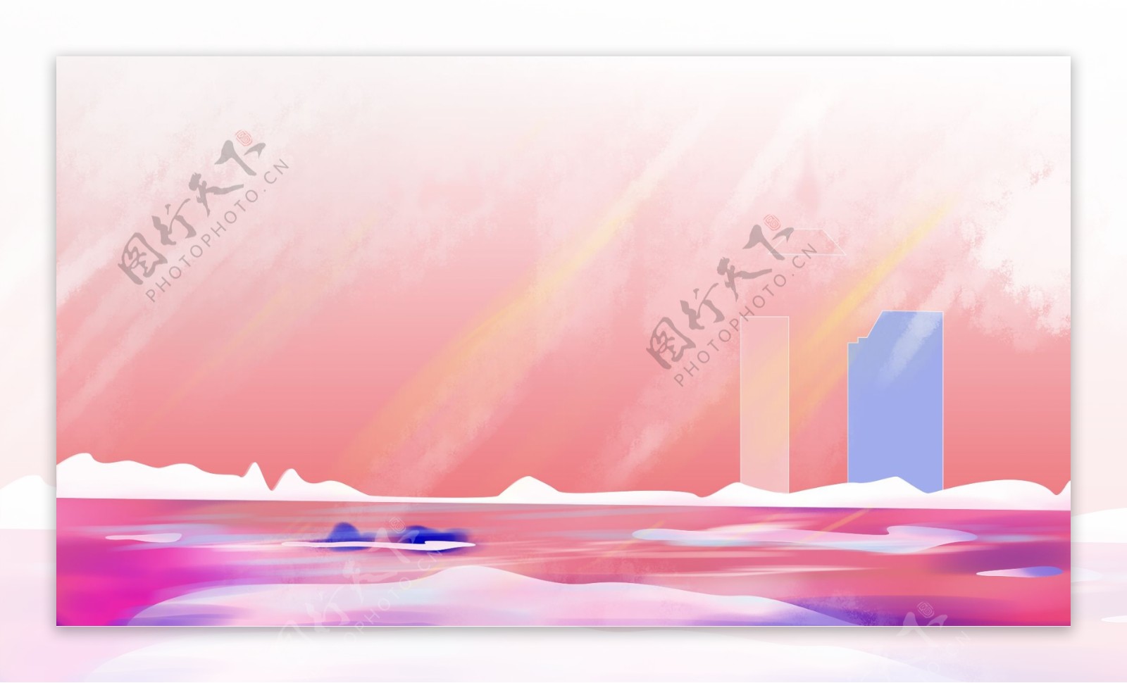 浪漫冬日彩绘湖面背景