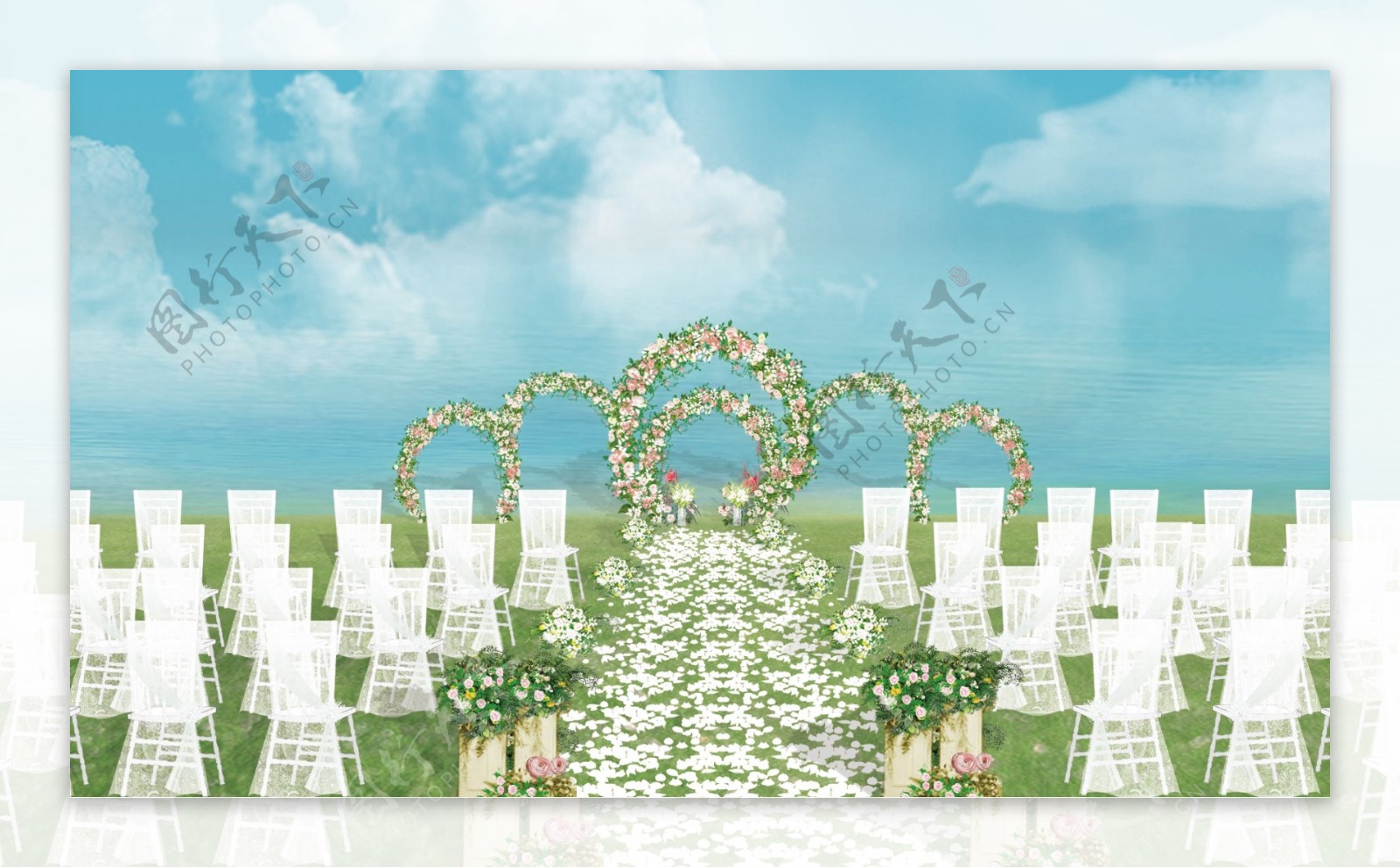 户外婚礼白绿色系婚礼结构pad源文件