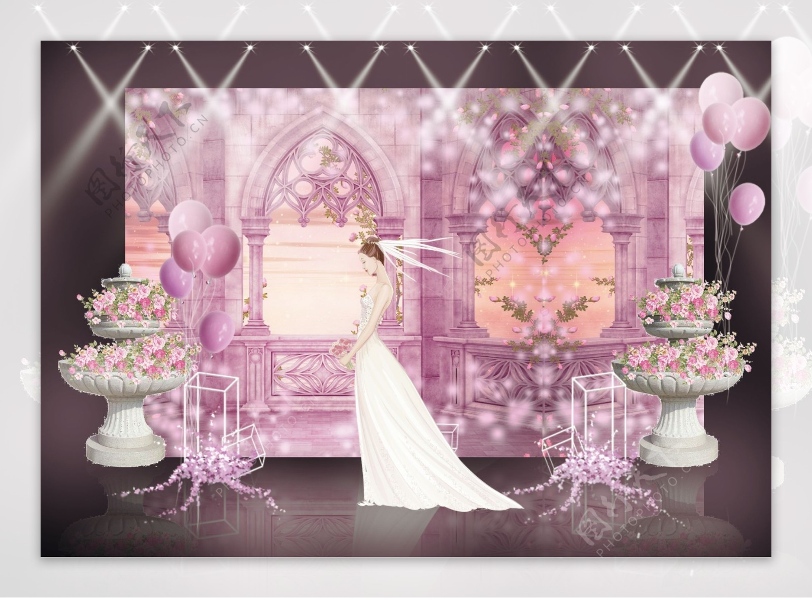 粉色梦幻城堡室内婚礼效果图