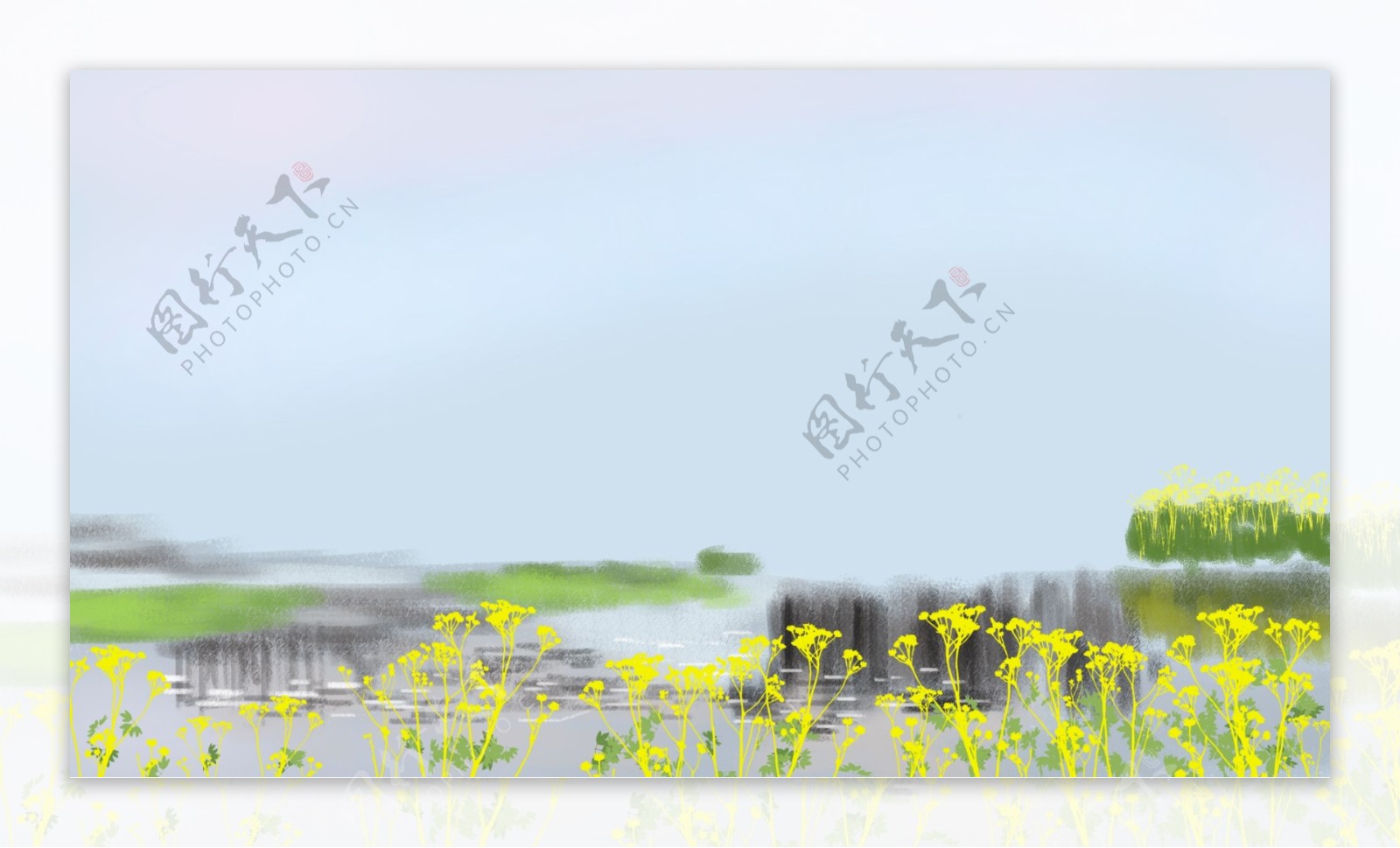 水彩花朵湖面背景素材