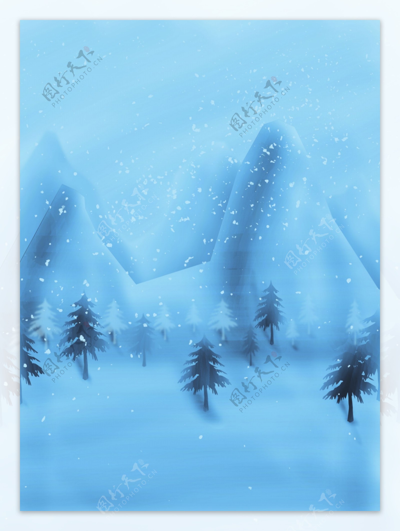纯原创手绘冬季雪山背景