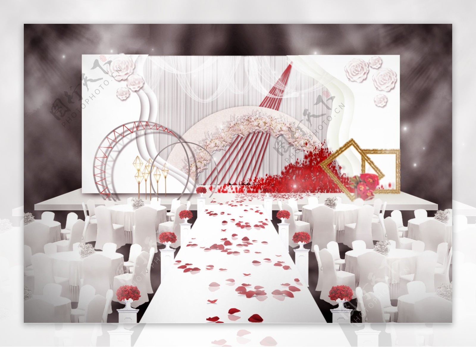 红白小清新婚礼效果图