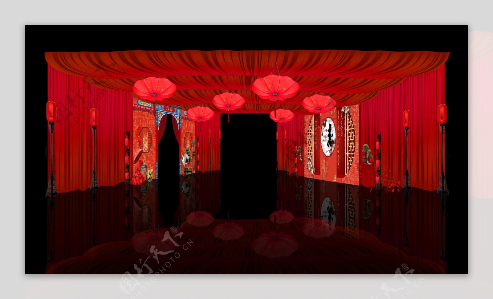 红色中式走廊装饰