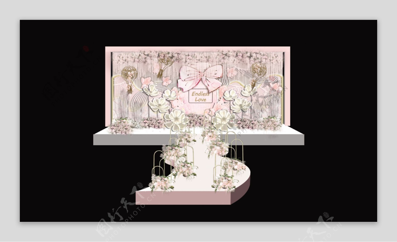 婚礼淡粉色香水舞台效果图