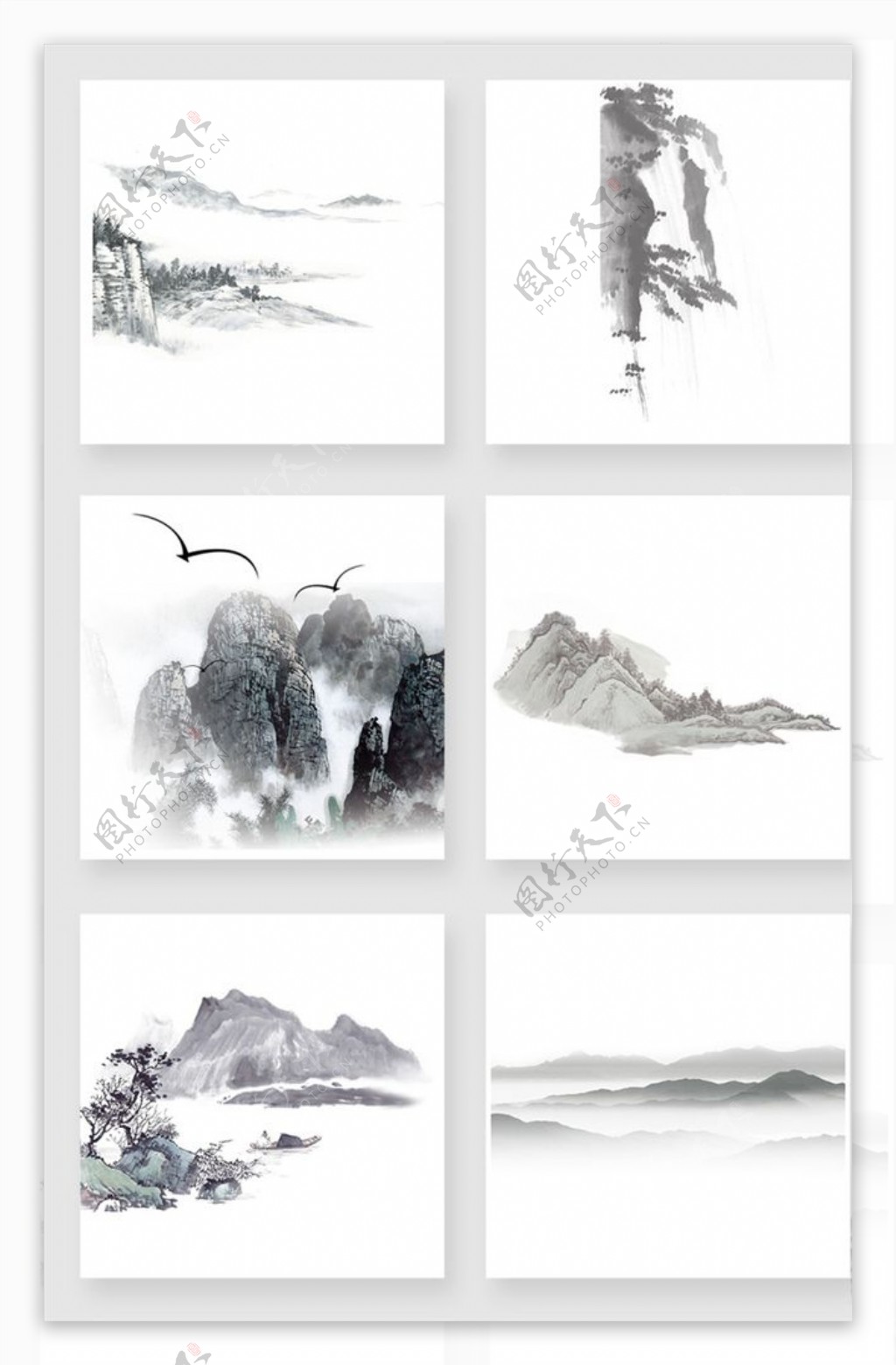 水墨水彩中国风山设计素材