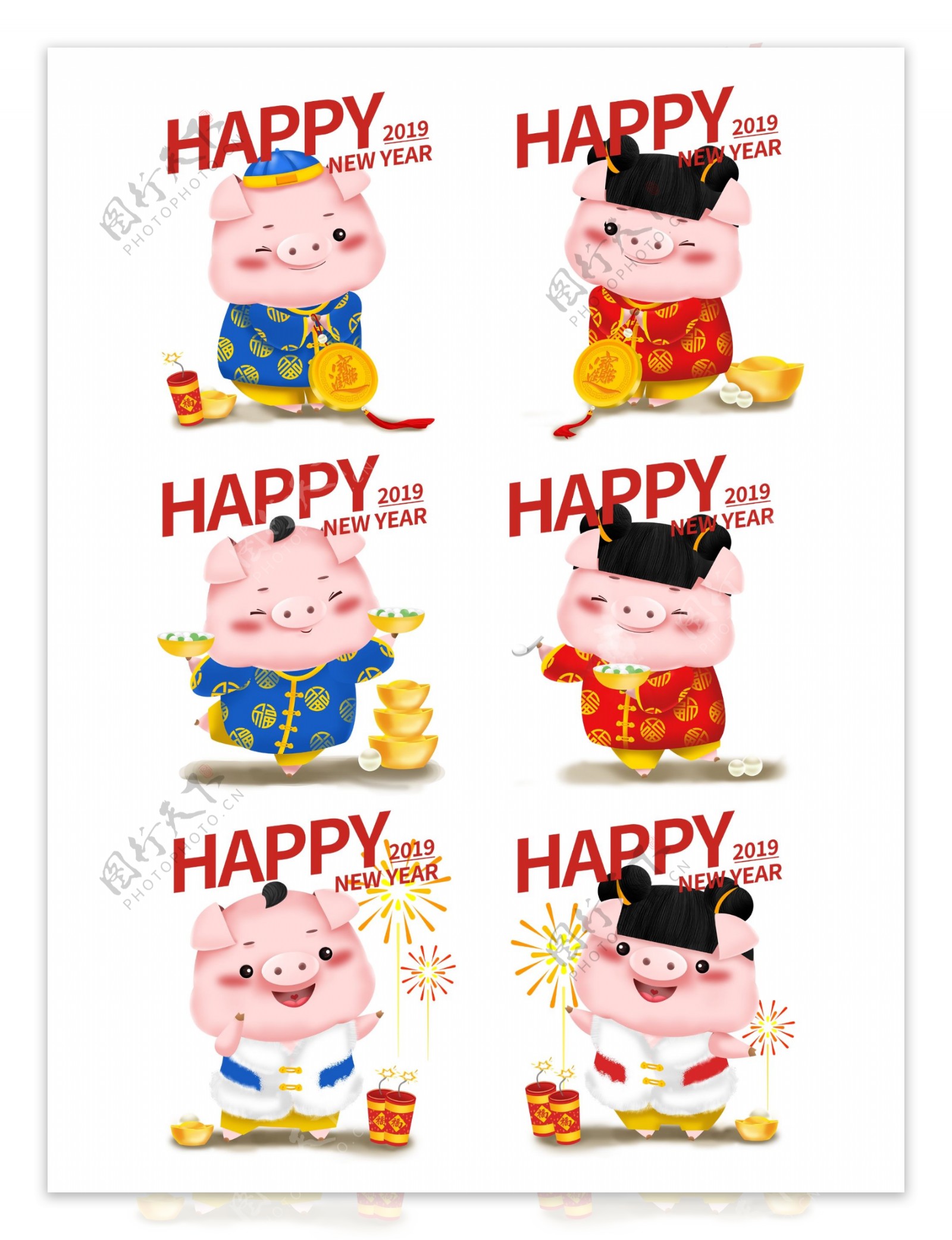 新年可爱猪立体IP卡通形象插画福娃合集