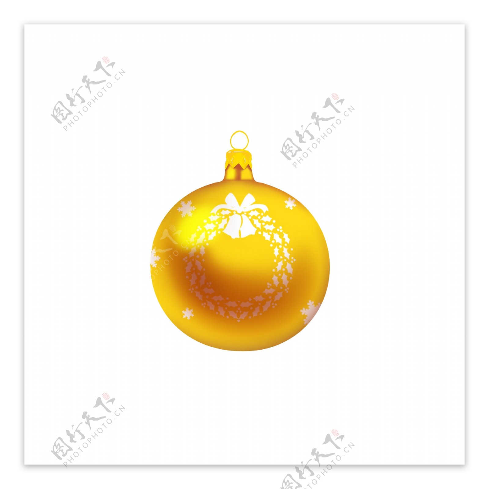 手绘圣诞装饰球金色黄色花环雪花创意可商用