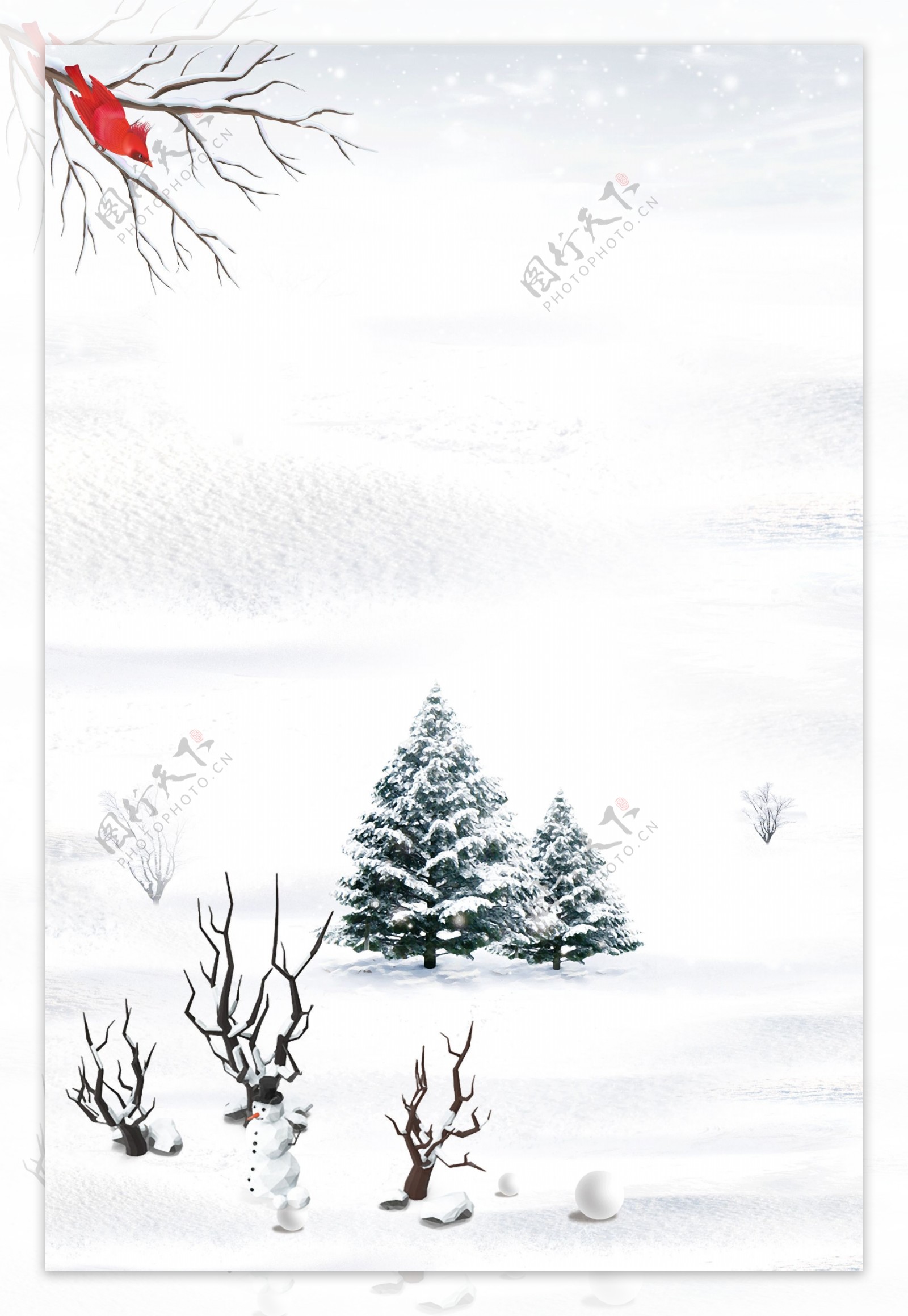 节气冬季清新雪地卡通广告背景图