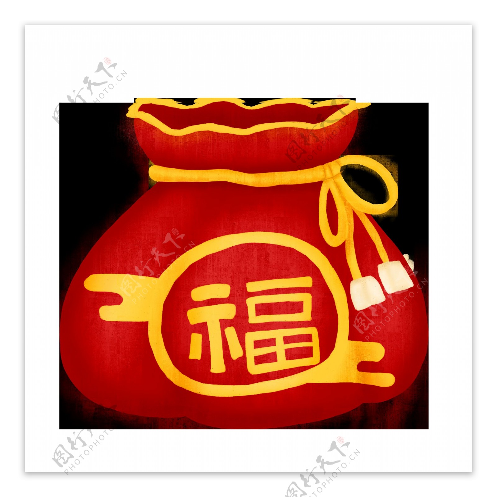 手绘新年喜庆红色金边福袋中国风素材