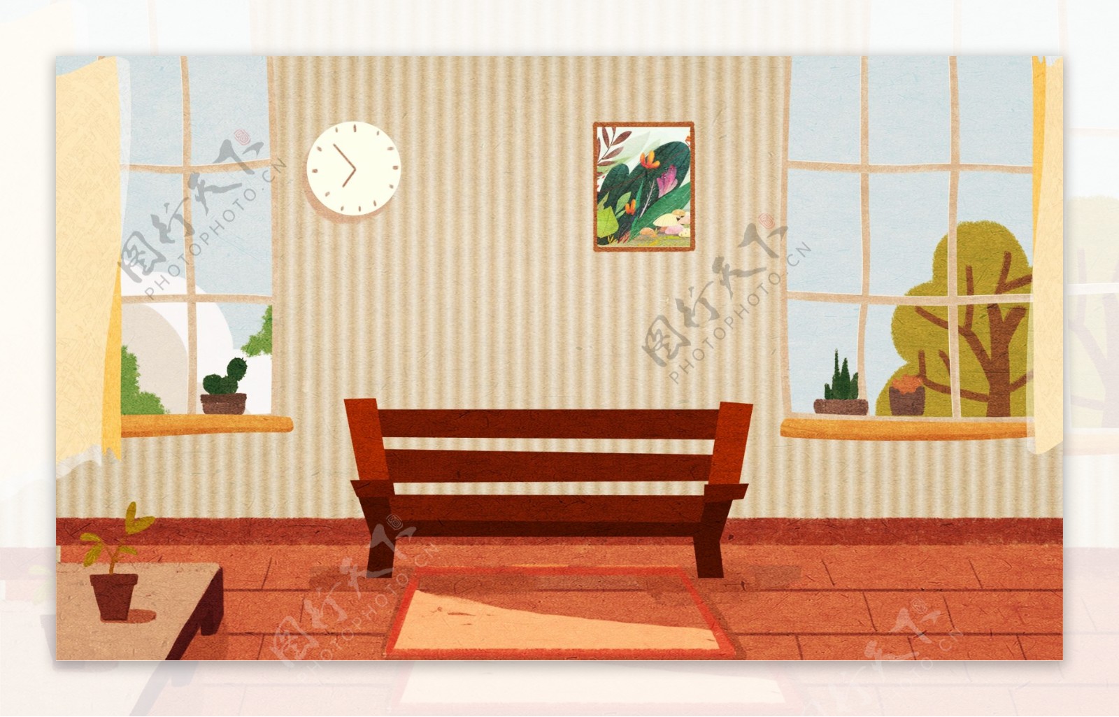 手绘小温馨家居客厅背景设计