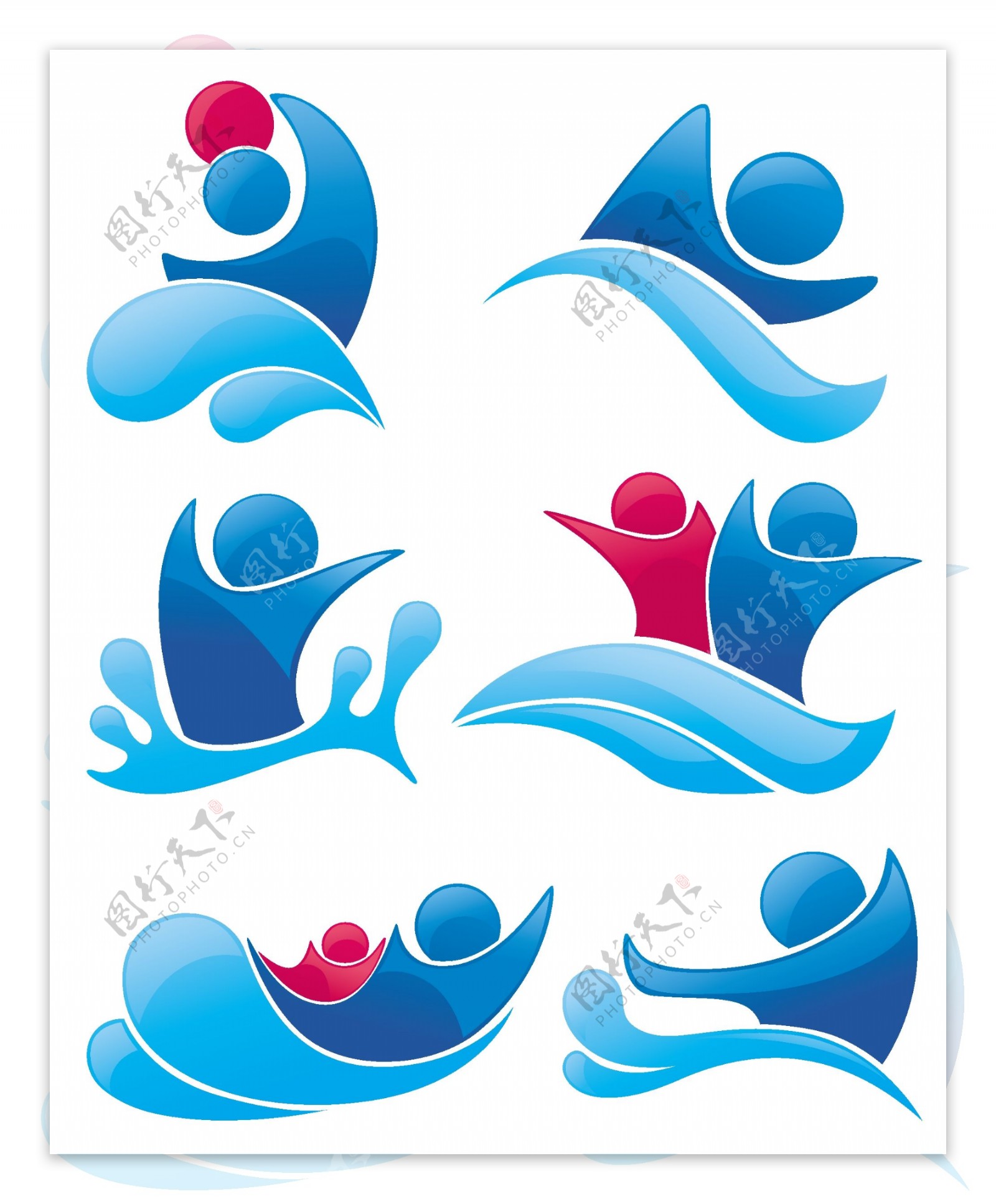 游泳人物海浪标志logo