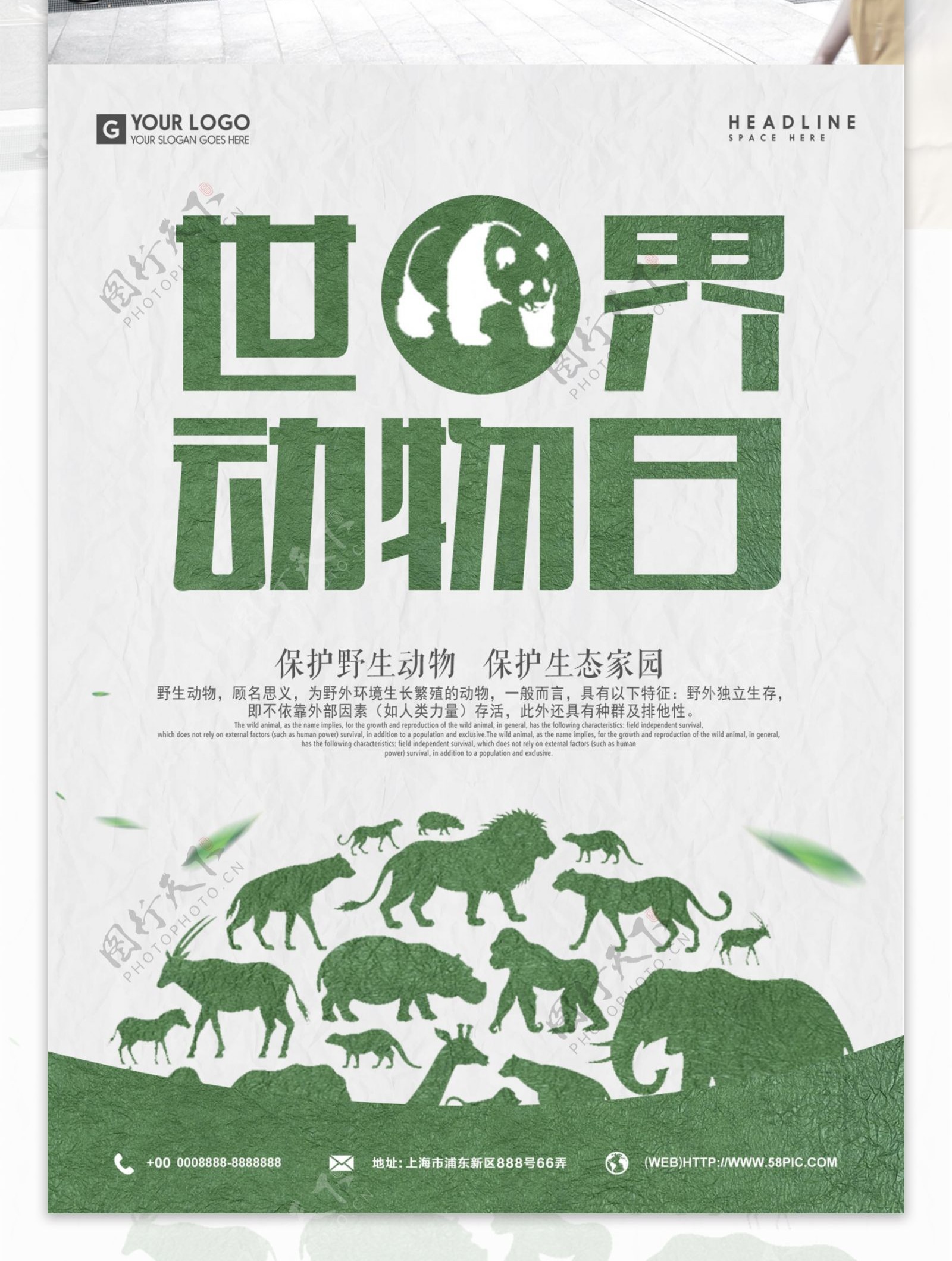 简约世界动物日宣传海报