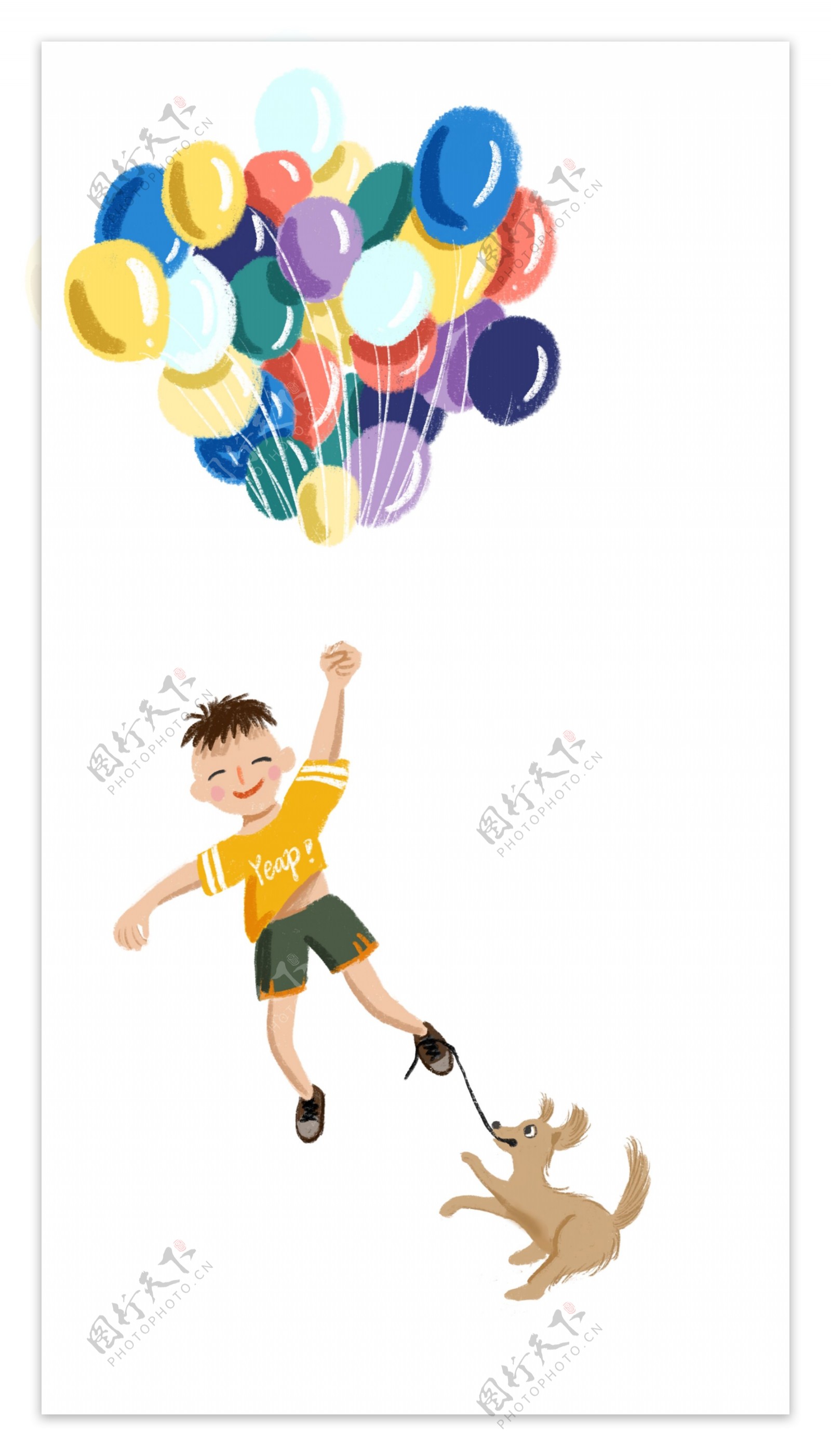 儿童节拉气球的小男孩元素