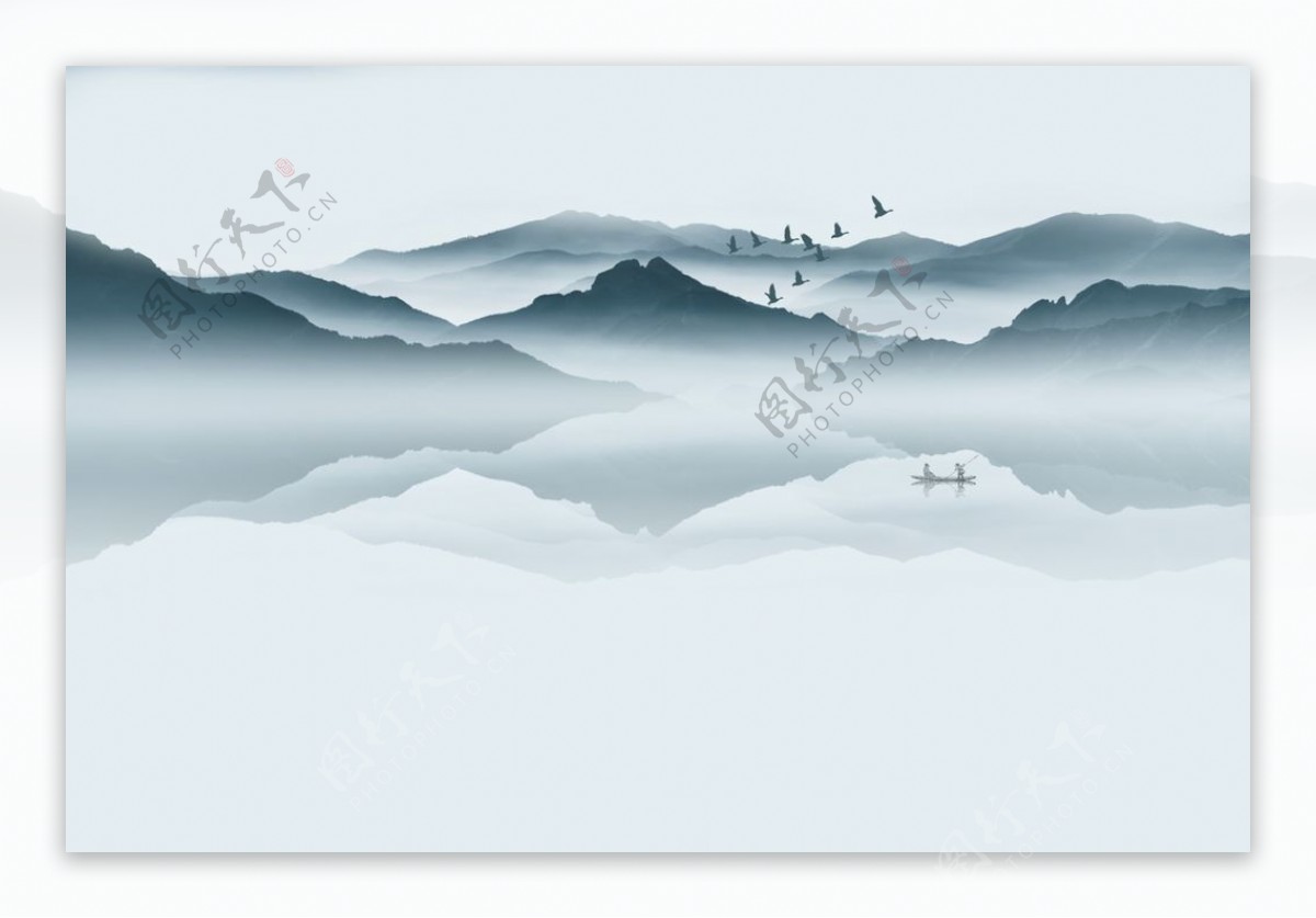 新中式意境山水背景图