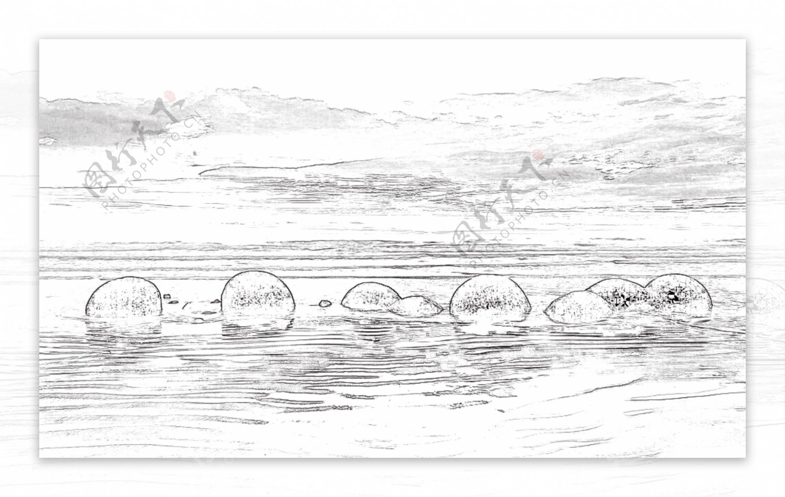 沙滩海边手绘风景插画图片-千库网