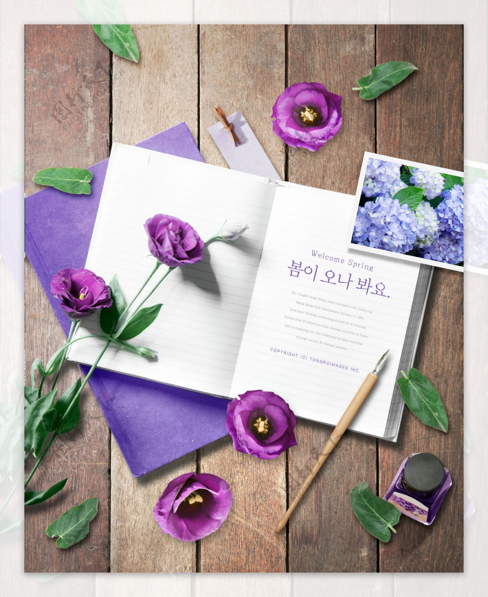 紫色花朵春天唯美海报psd模板