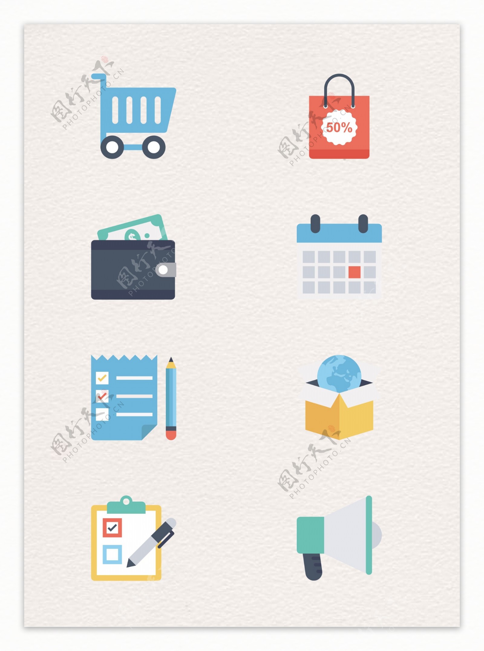 扁平化购物和电子商务图标素材