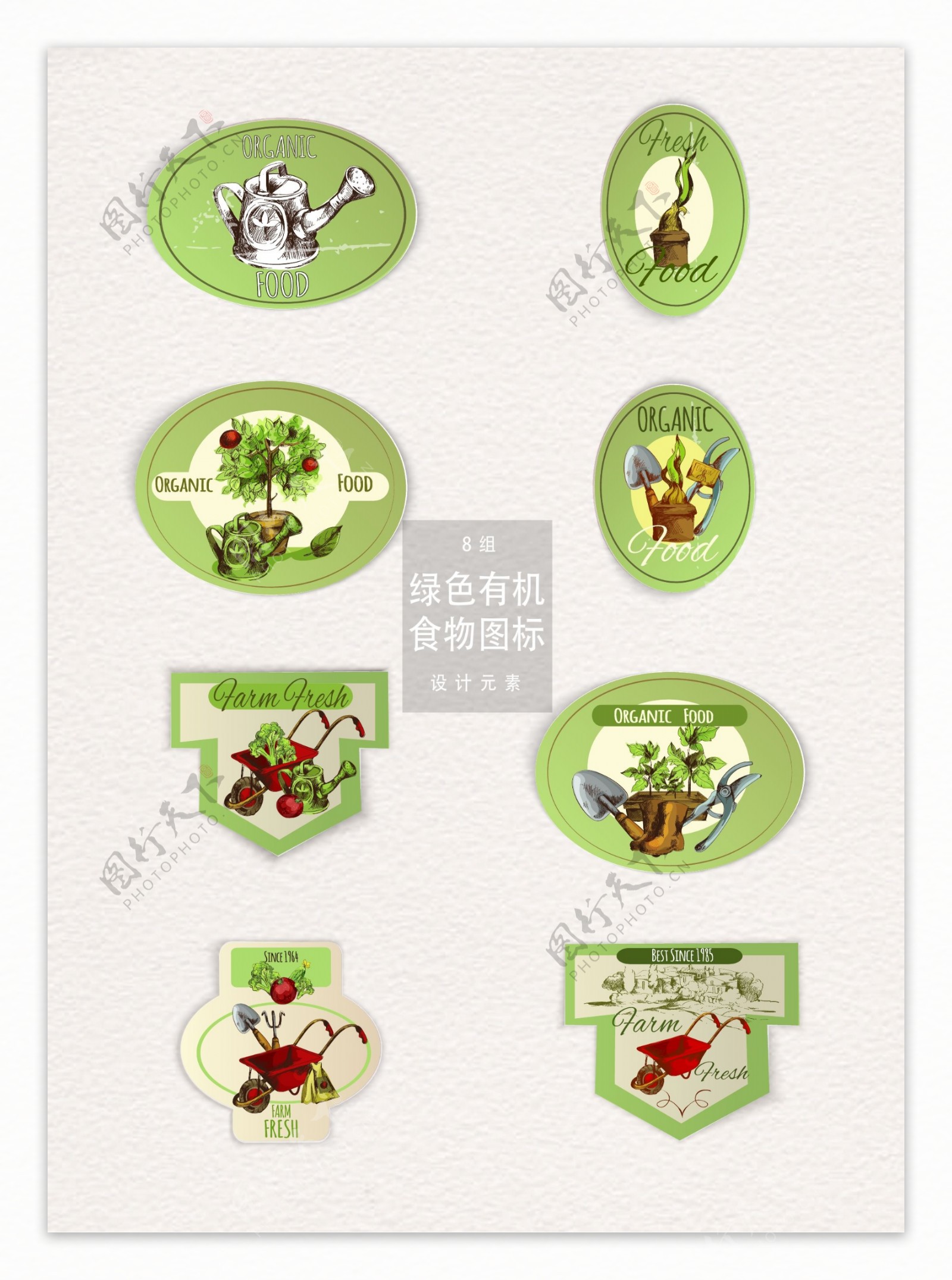 手绘绿色天然有机食物图标设计元素