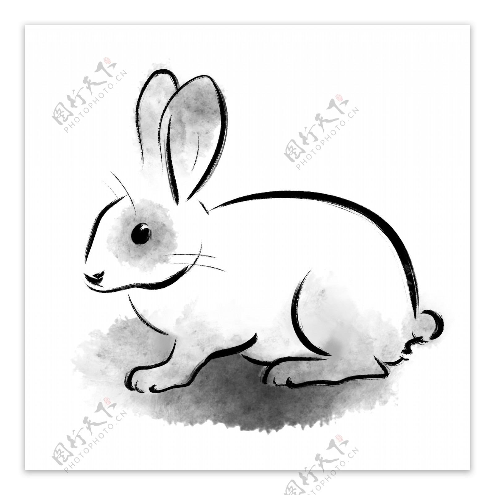 水墨风动物小兔子月兔玉兔中秋手绘中国画