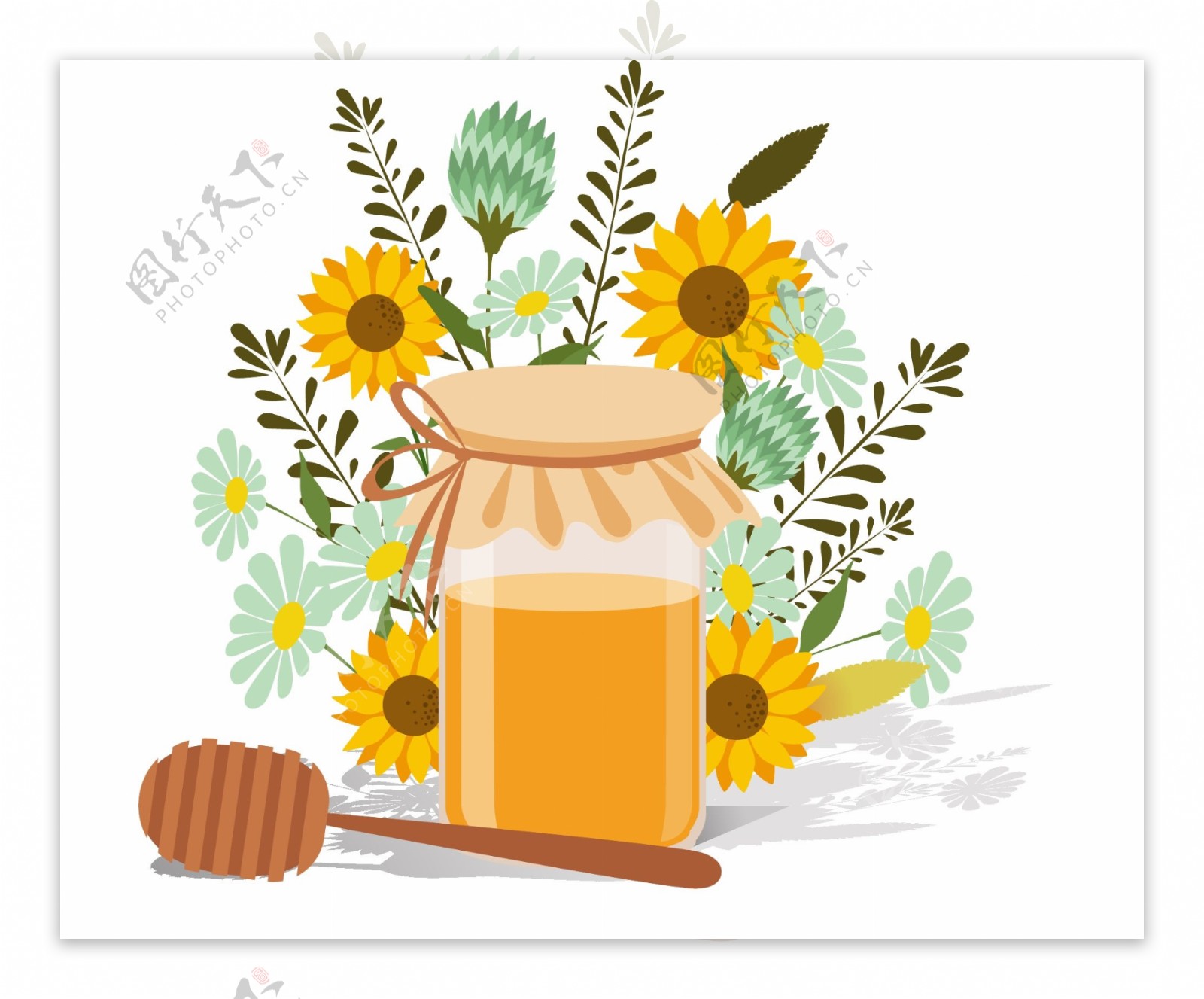 玻璃瓶里的蜂蜜与小菊花