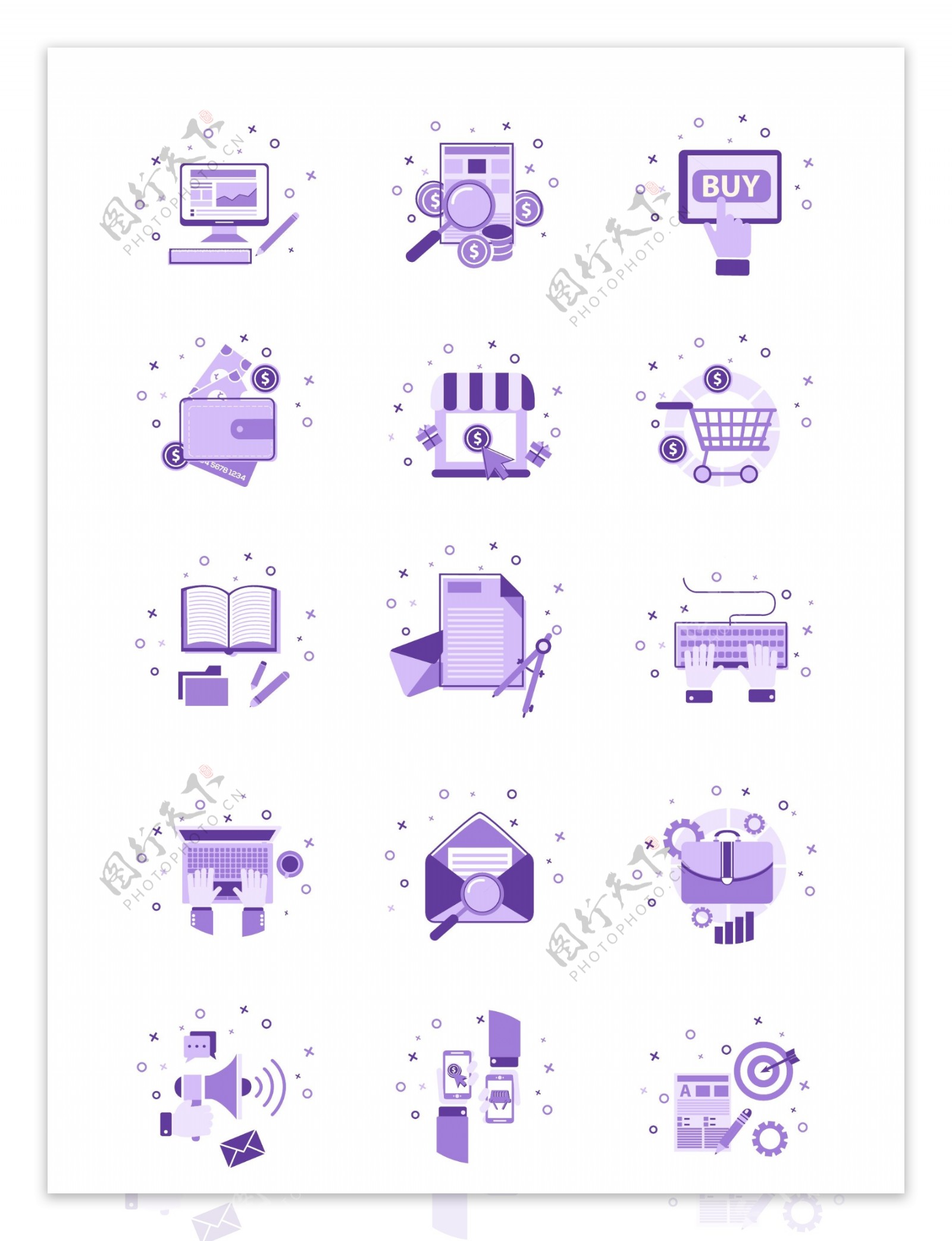 常用紫色商务元素图标可商用