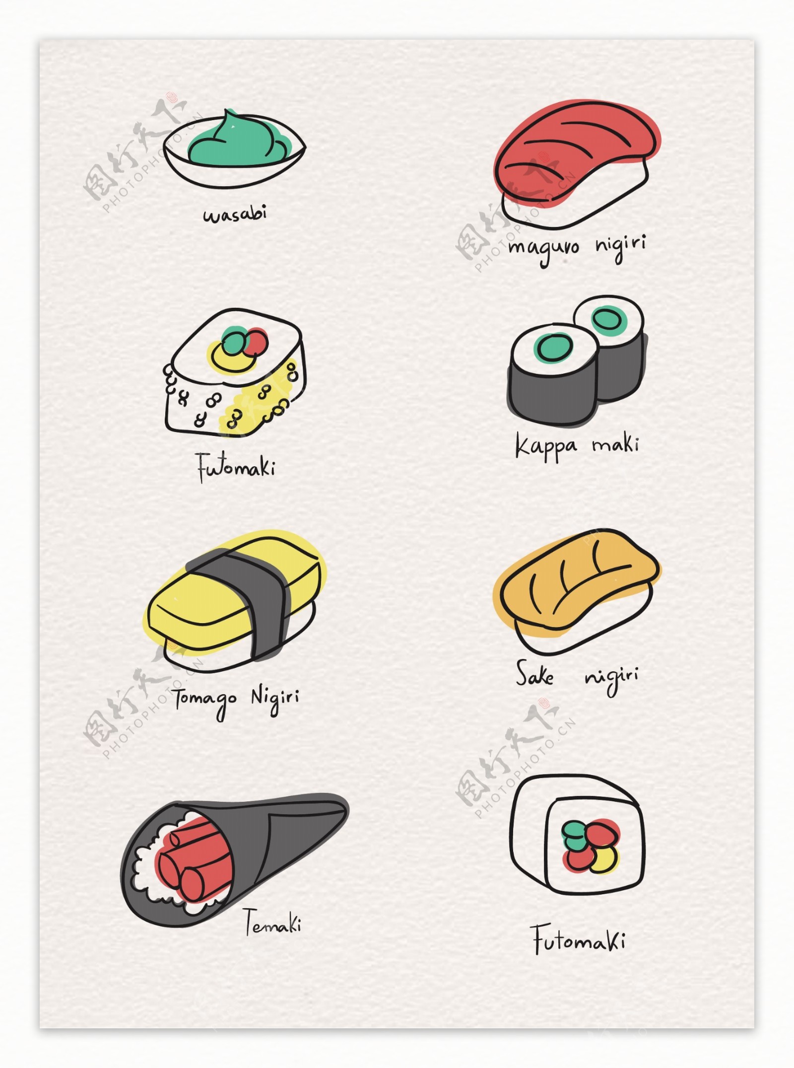 动漫日本寿司食物图标设计