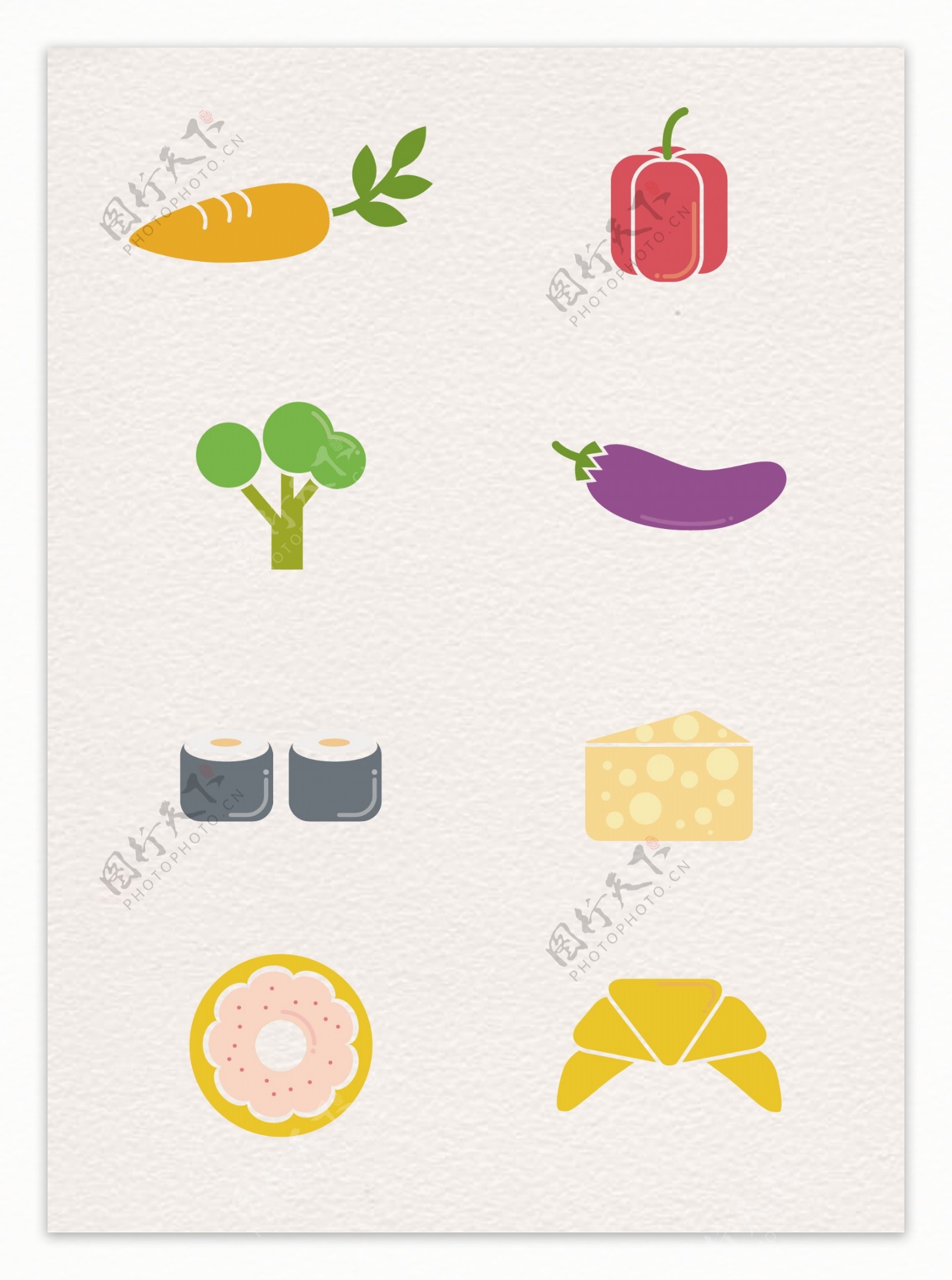 扁平化彩色蔬果食物图标设计