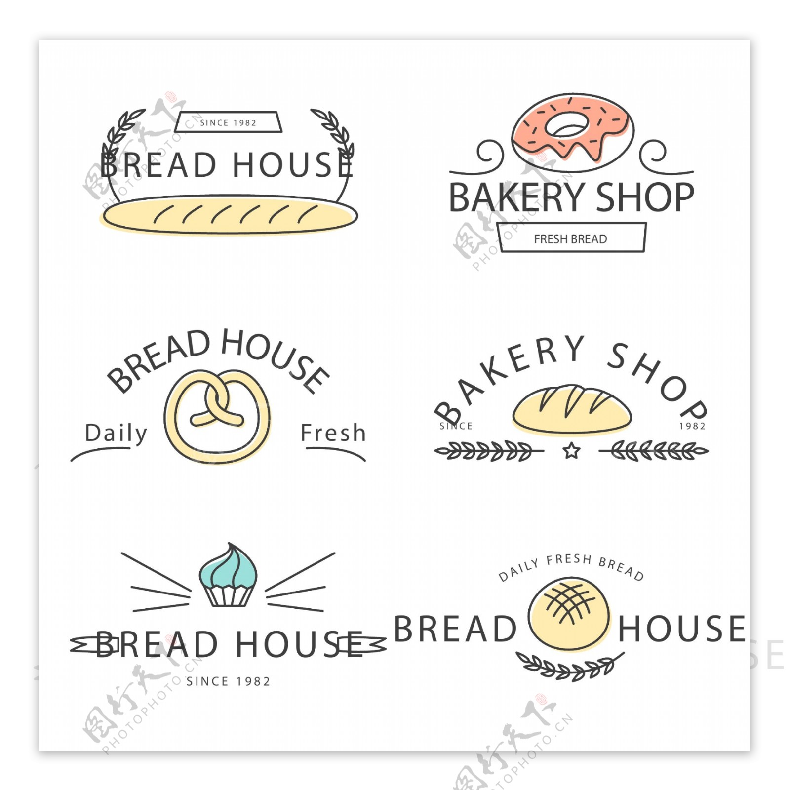 手绘清新的面包店标志素材