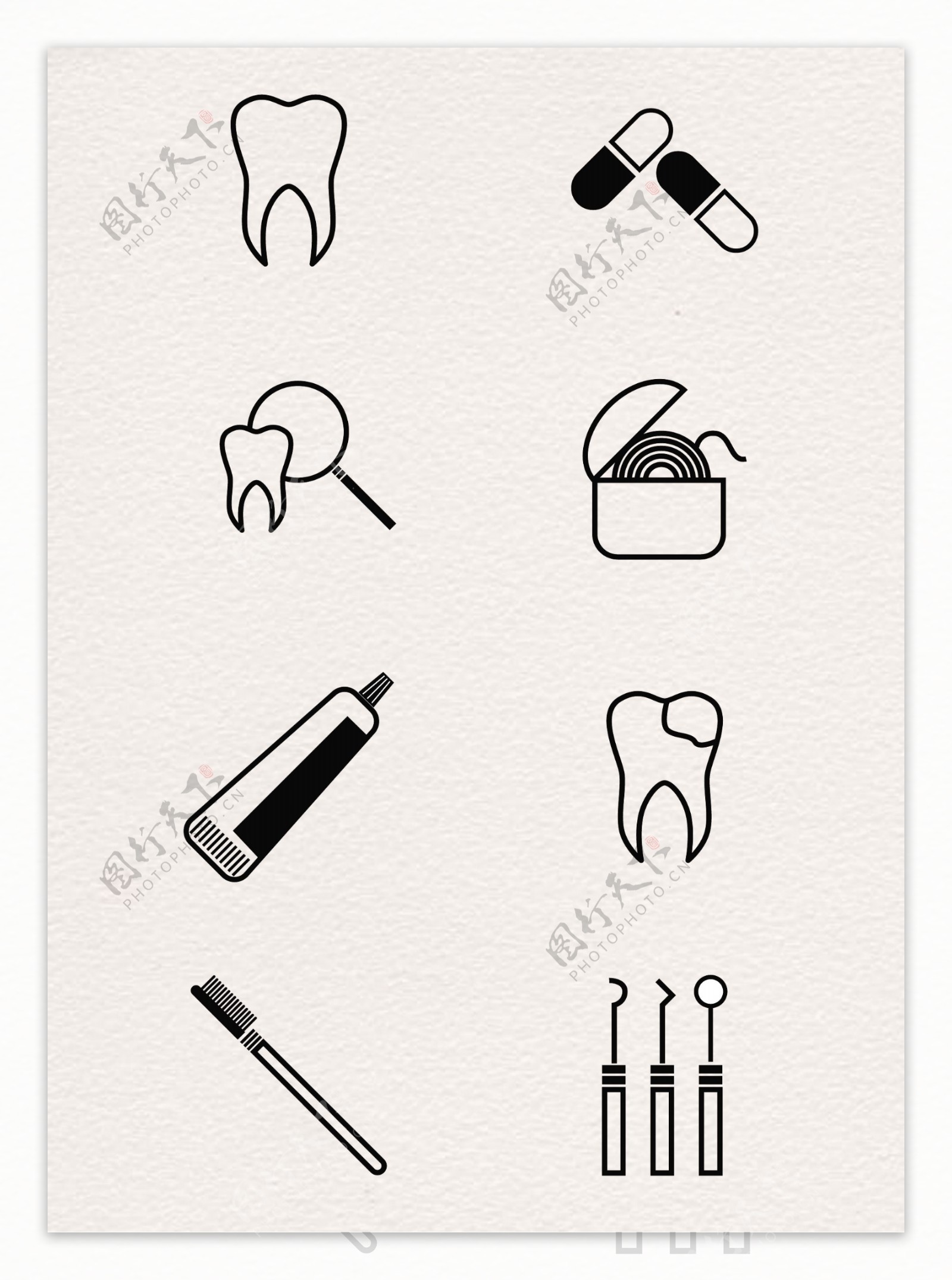 线性图标简约医疗牙齿健康元素